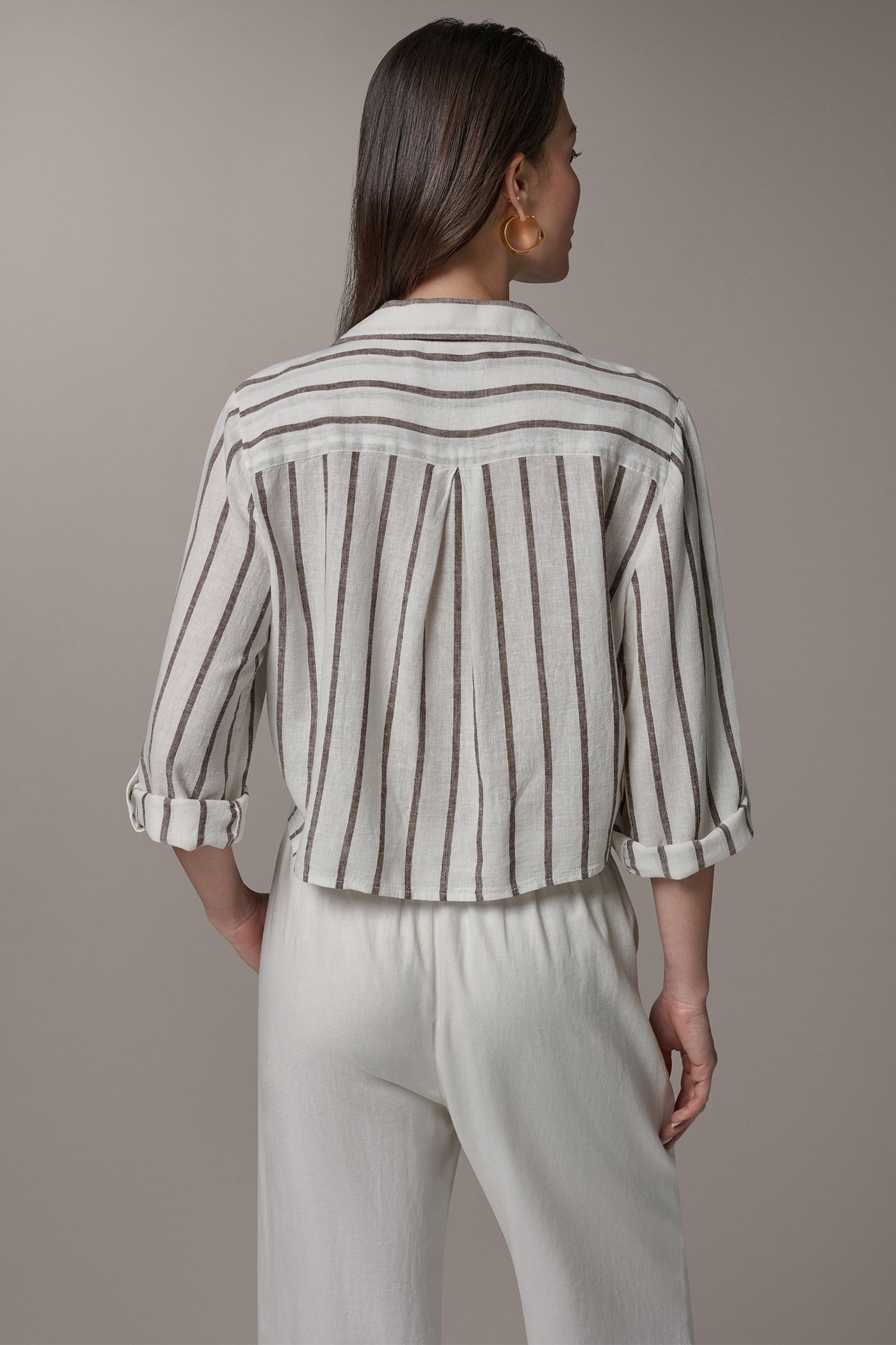 Cream/Canyon LONG SLEEVE TIE-FRONT BLOUSE Donna Karan