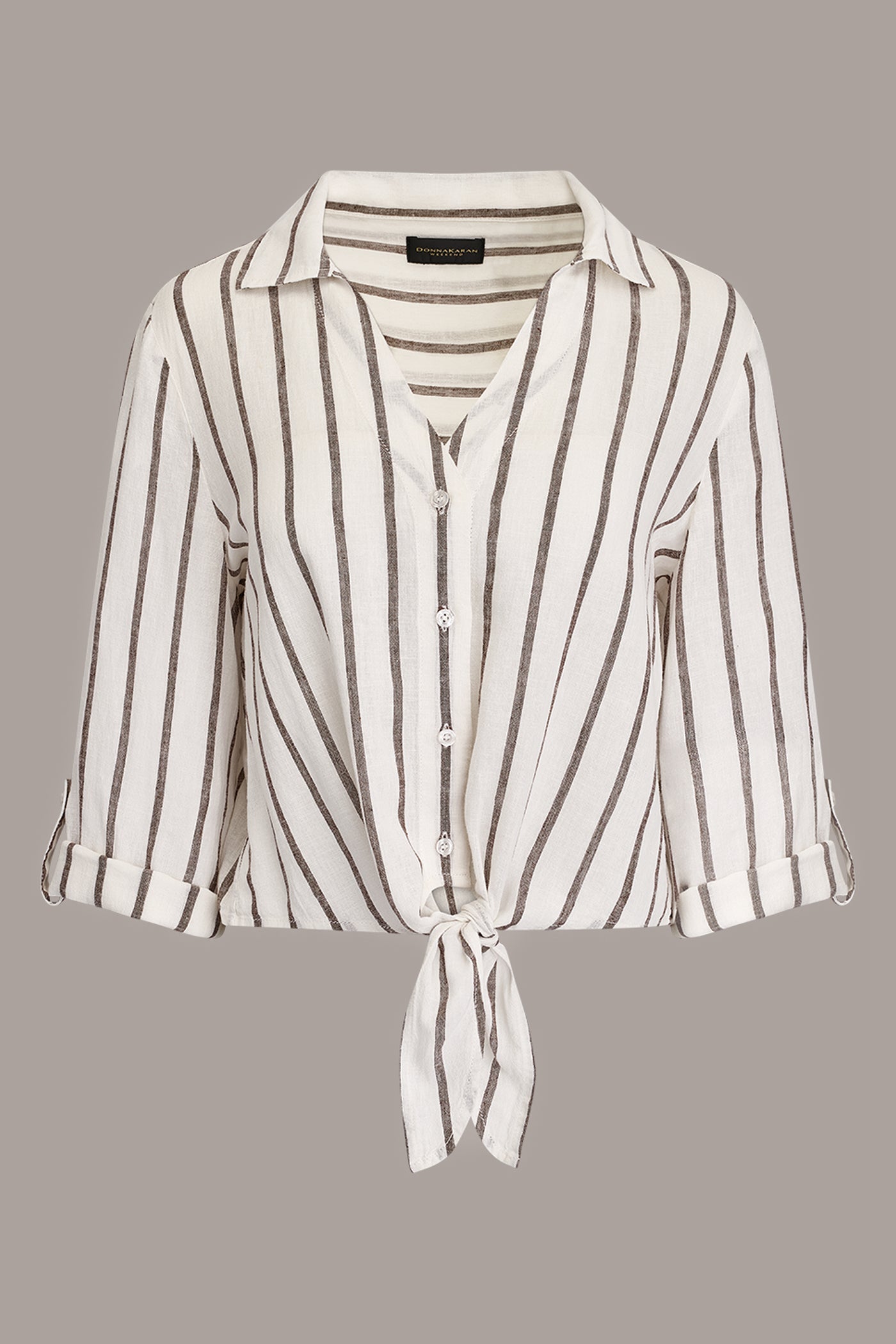 Cream/Canyon LONG SLEEVE TIE-FRONT BLOUSE Donna Karan