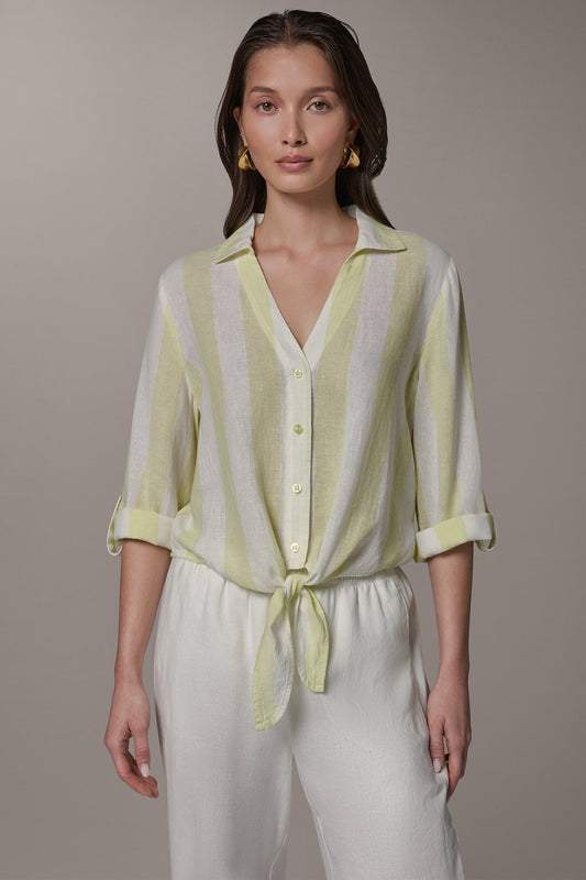 Limoncello/Cream LONG SLEEVE TIE-FRONT BLOUSE Donna Karan