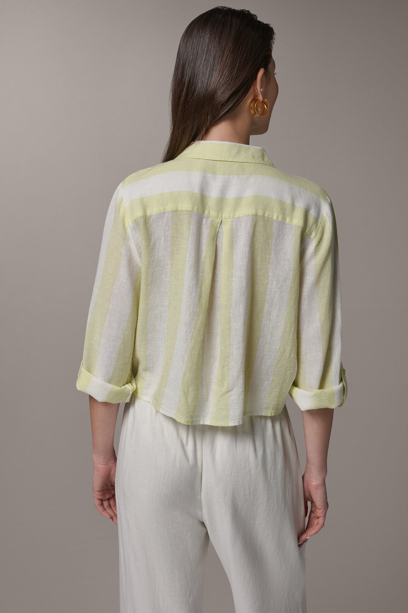 Limoncello/Cream LONG SLEEVE TIE-FRONT BLOUSE Donna Karan