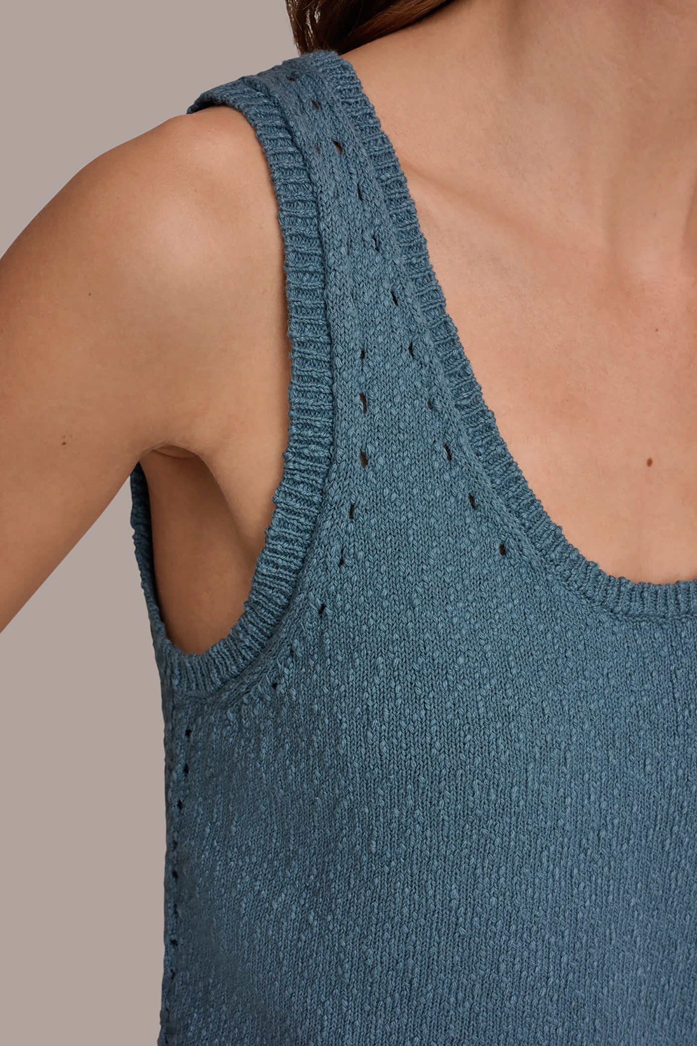 Washed Indigo SLEEVELESS POINTELLE STITCH TANK Donna Karan