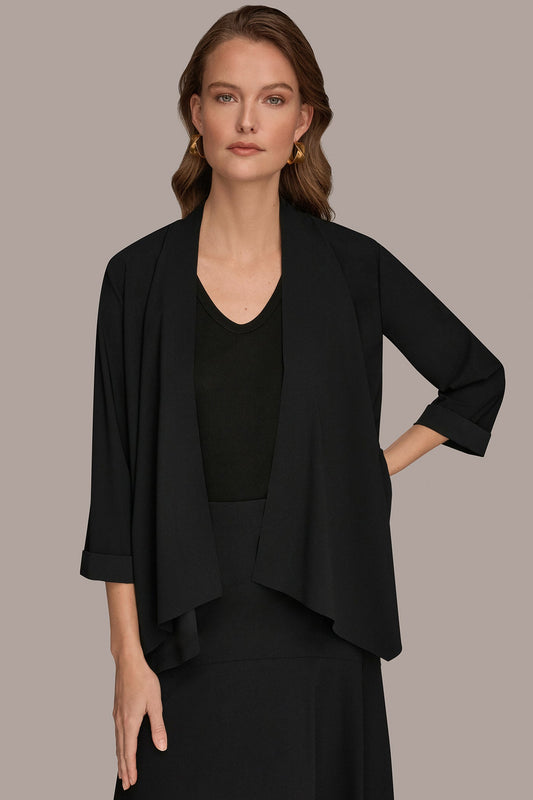 Black THE MODERN TRAVEL 3/4 SLEEVE SHAWL CARDIGAN JACKET Donna Karan