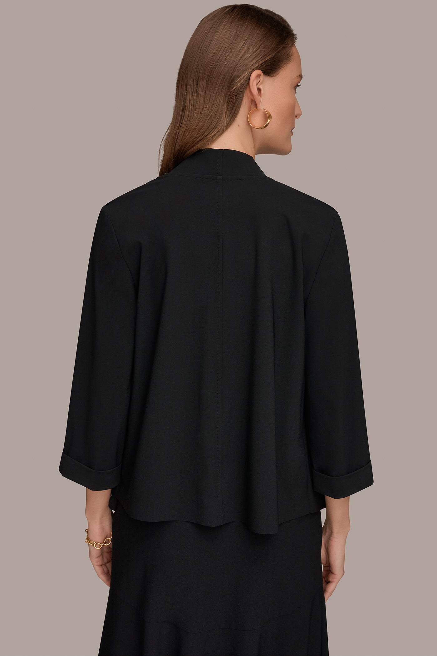 Black THE MODERN TRAVEL 3/4 SLEEVE SHAWL CARDIGAN JACKET Donna Karan