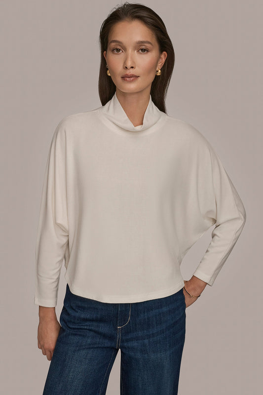 CREAM MOCK-NECK TOP Donna Karan