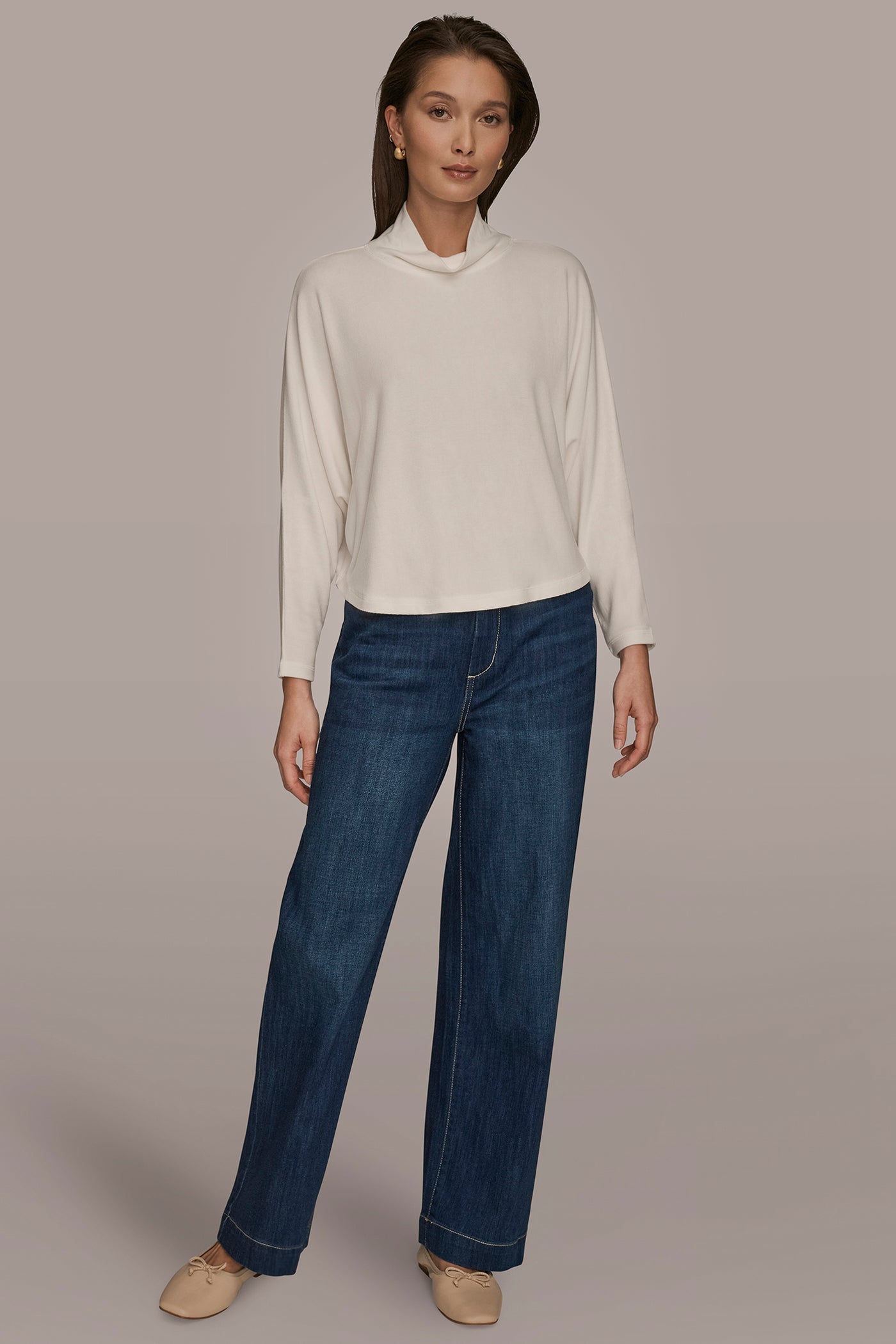 CREAM MOCK-NECK TOP Donna Karan