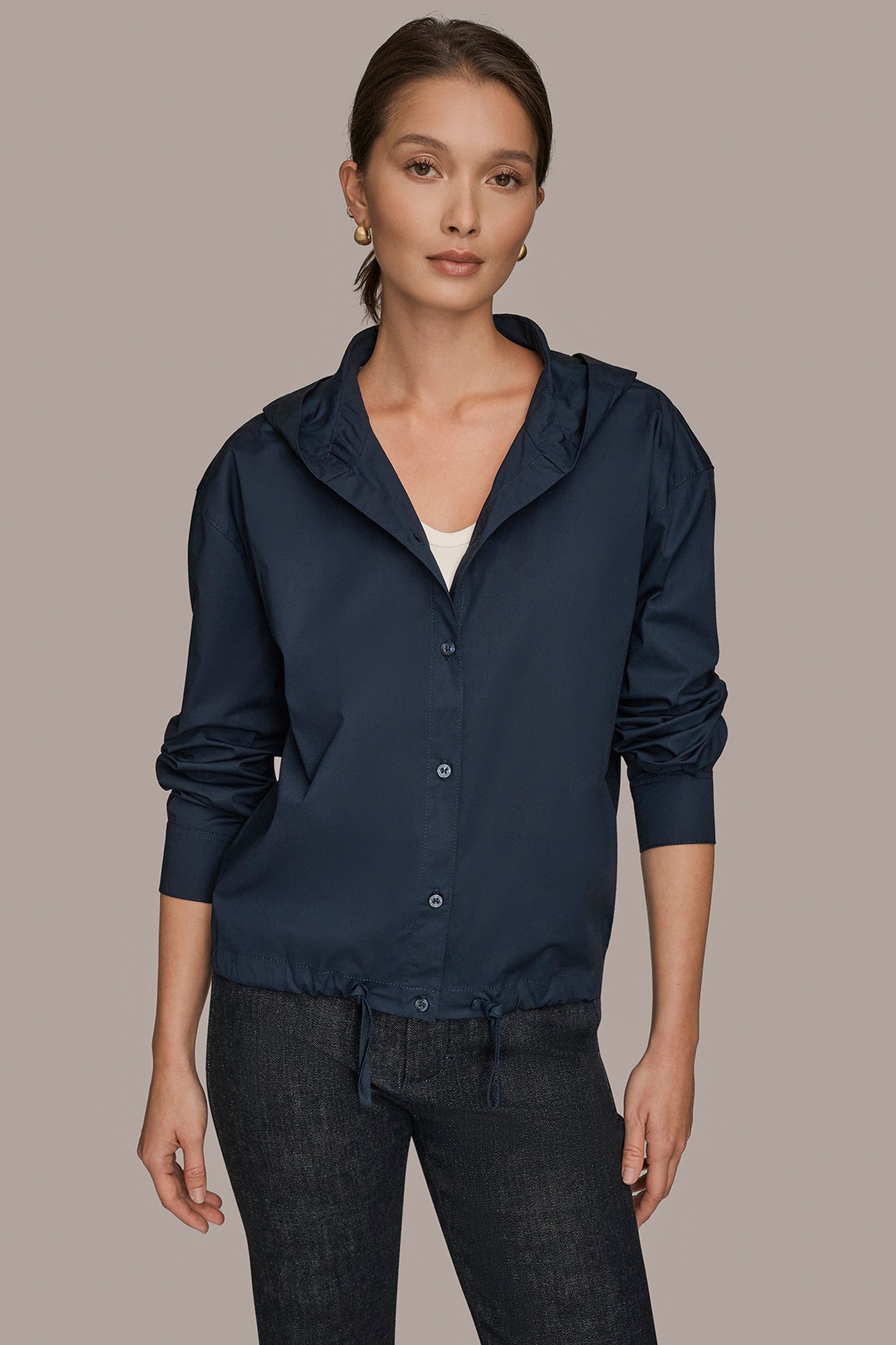 NIGHTFALL HOODED BUTTON-DOWN SHIRT Donna Karan
