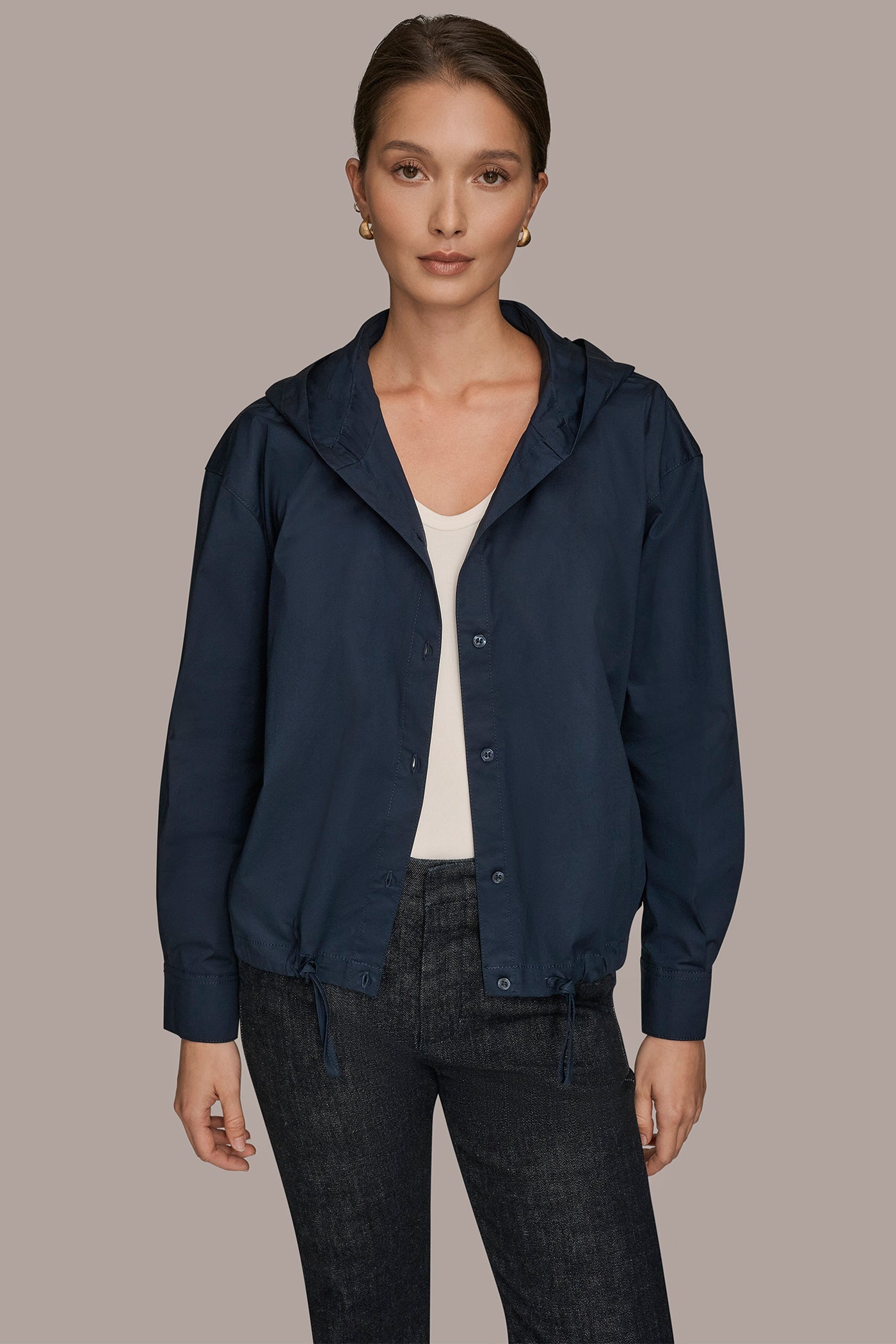 NIGHTFALL HOODED BUTTON-DOWN SHIRT Donna Karan