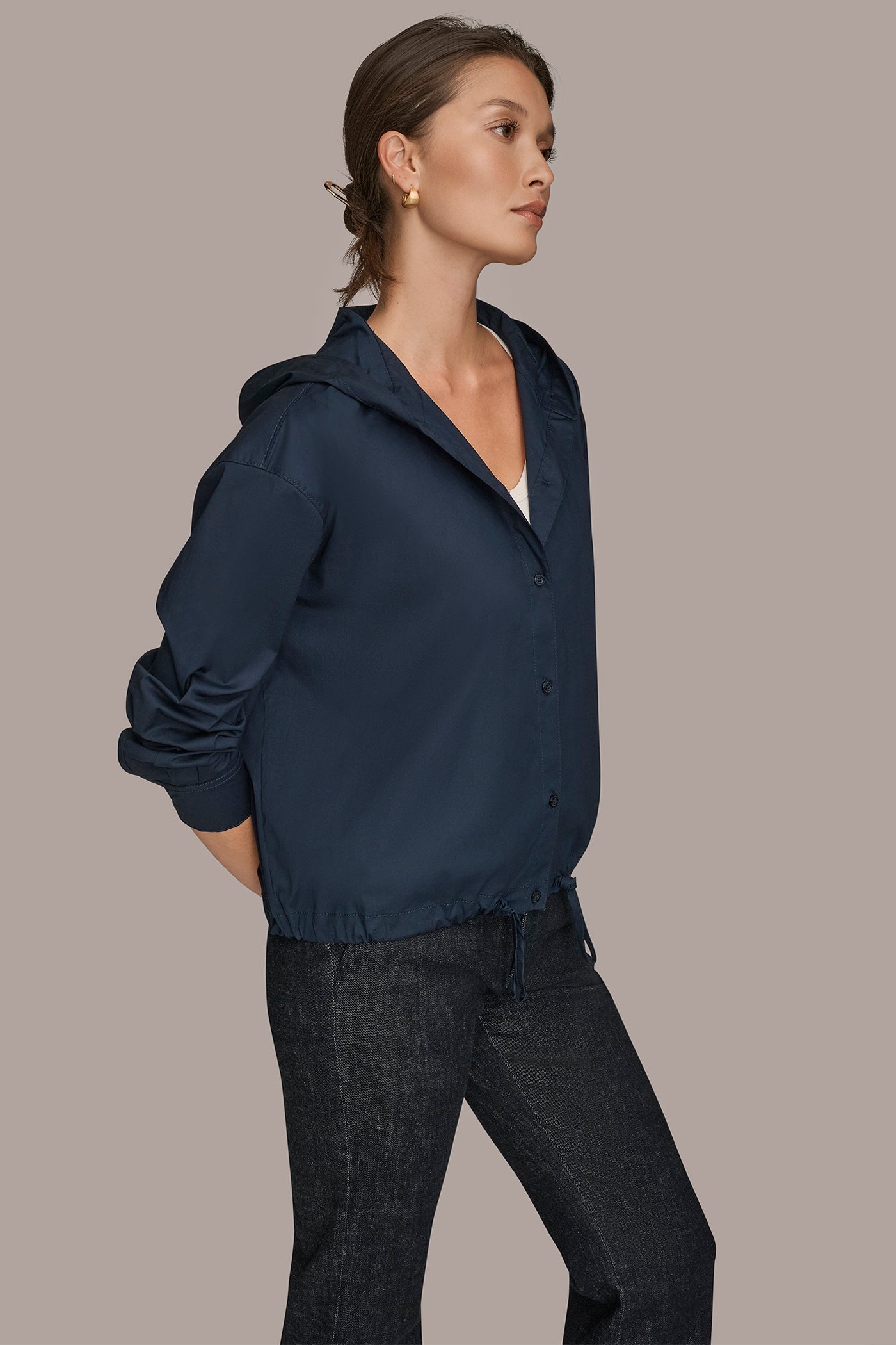NIGHTFALL HOODED BUTTON-DOWN SHIRT Donna Karan
