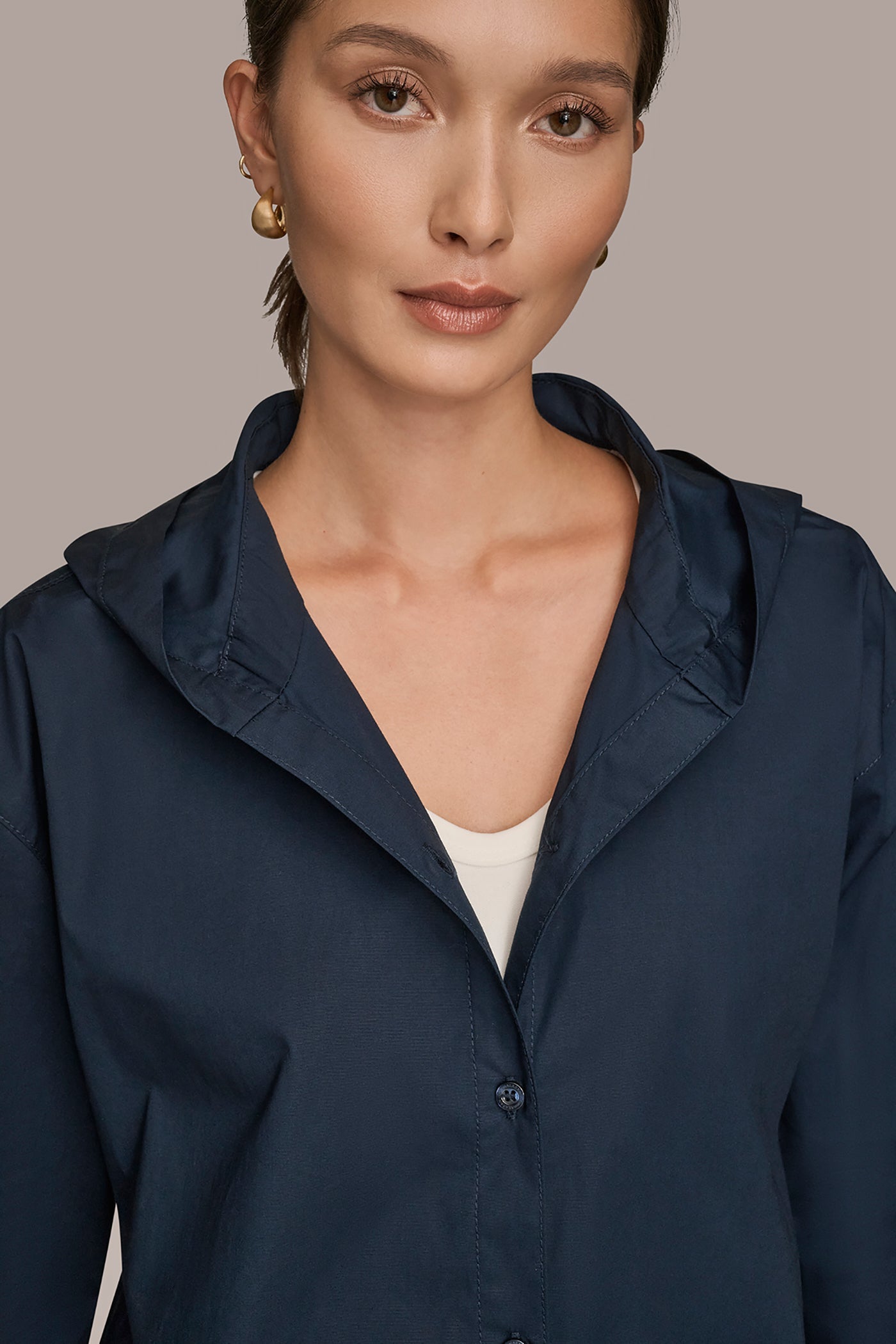 NIGHTFALL HOODED BUTTON-DOWN SHIRT Donna Karan