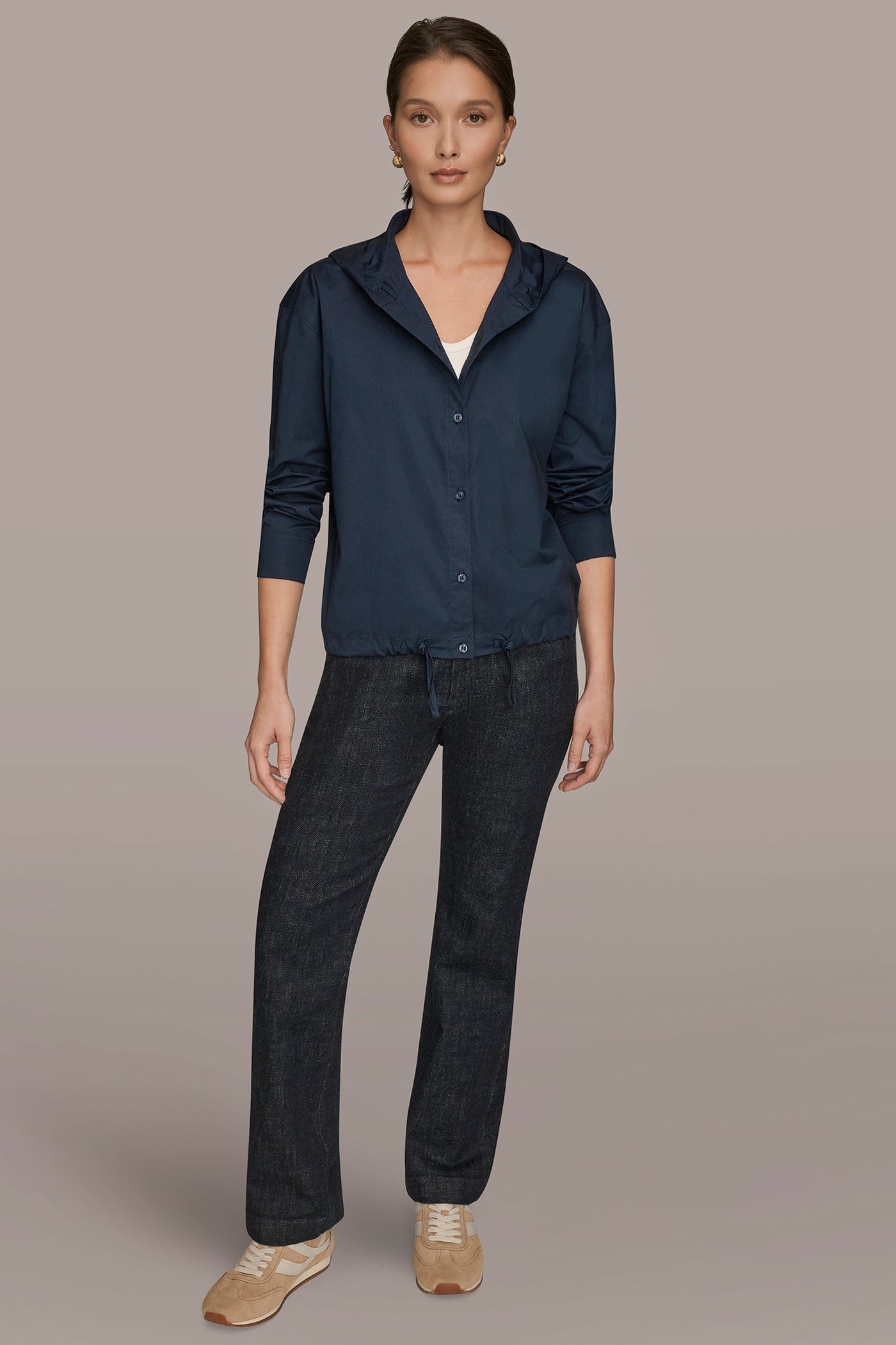 NIGHTFALL HOODED BUTTON-DOWN SHIRT Donna Karan