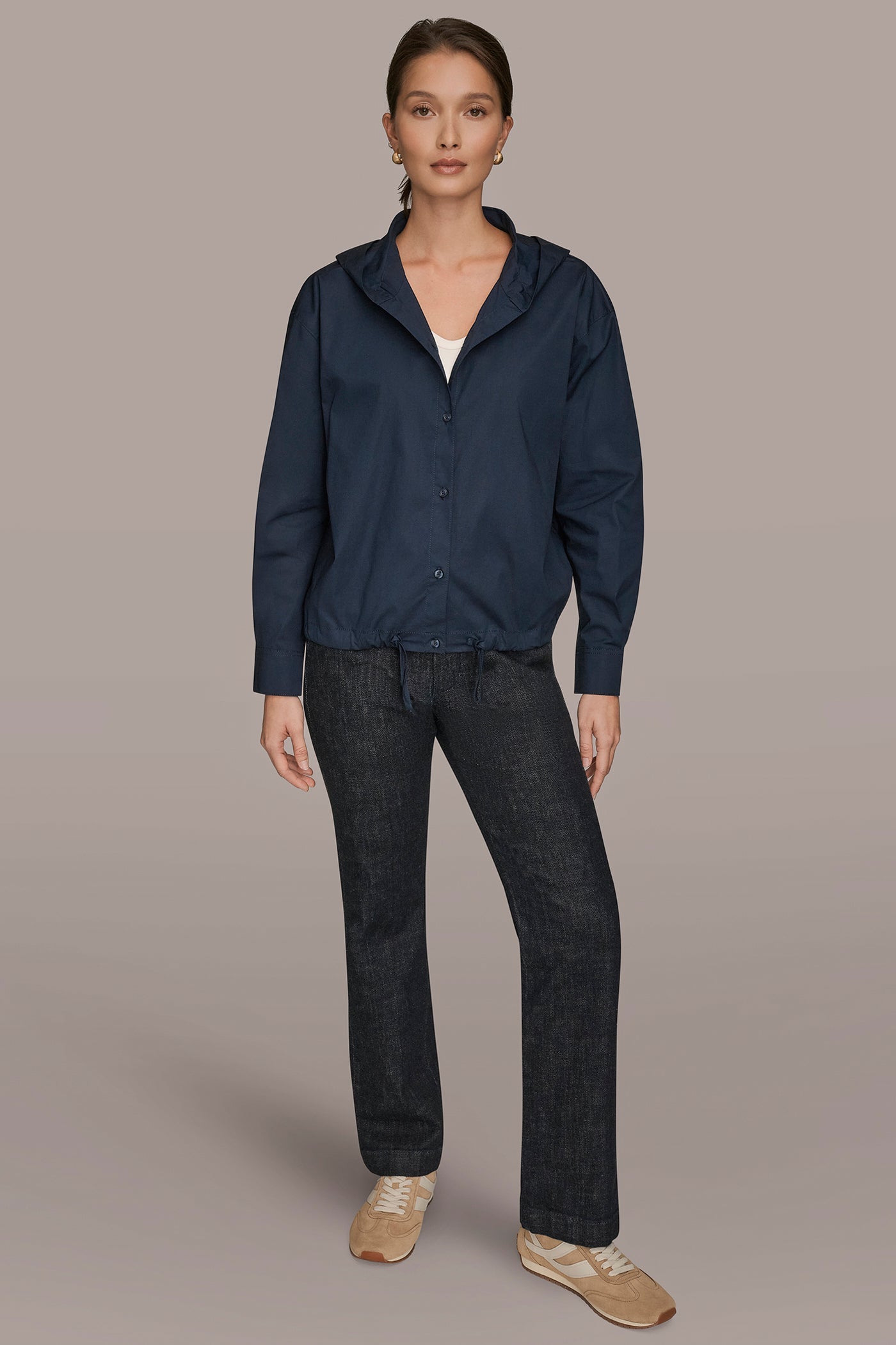 NIGHTFALL HOODED BUTTON-DOWN SHIRT Donna Karan