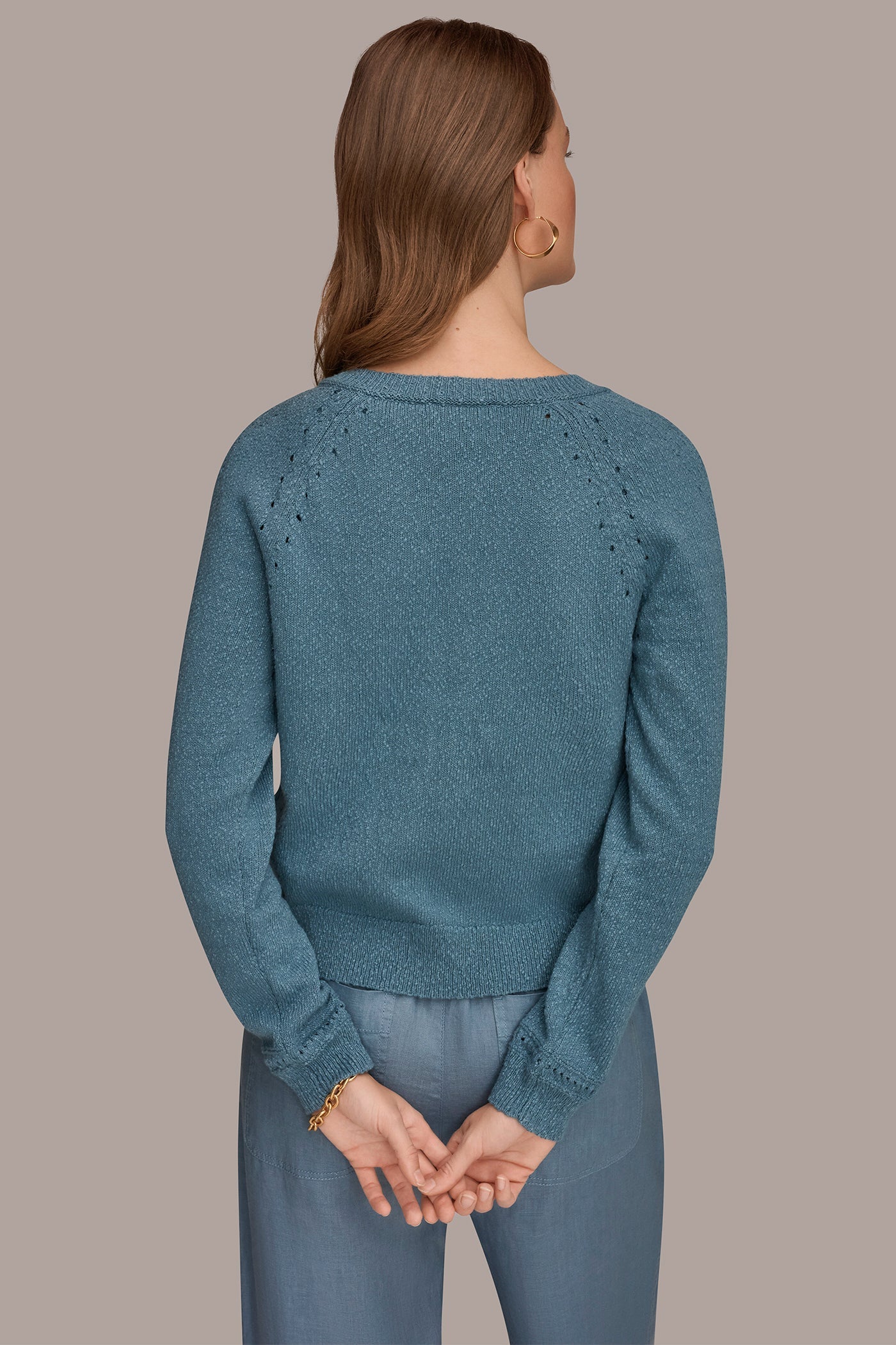 Washed Indigo POINTELLE TRIM CARDIGAN Donna Karan