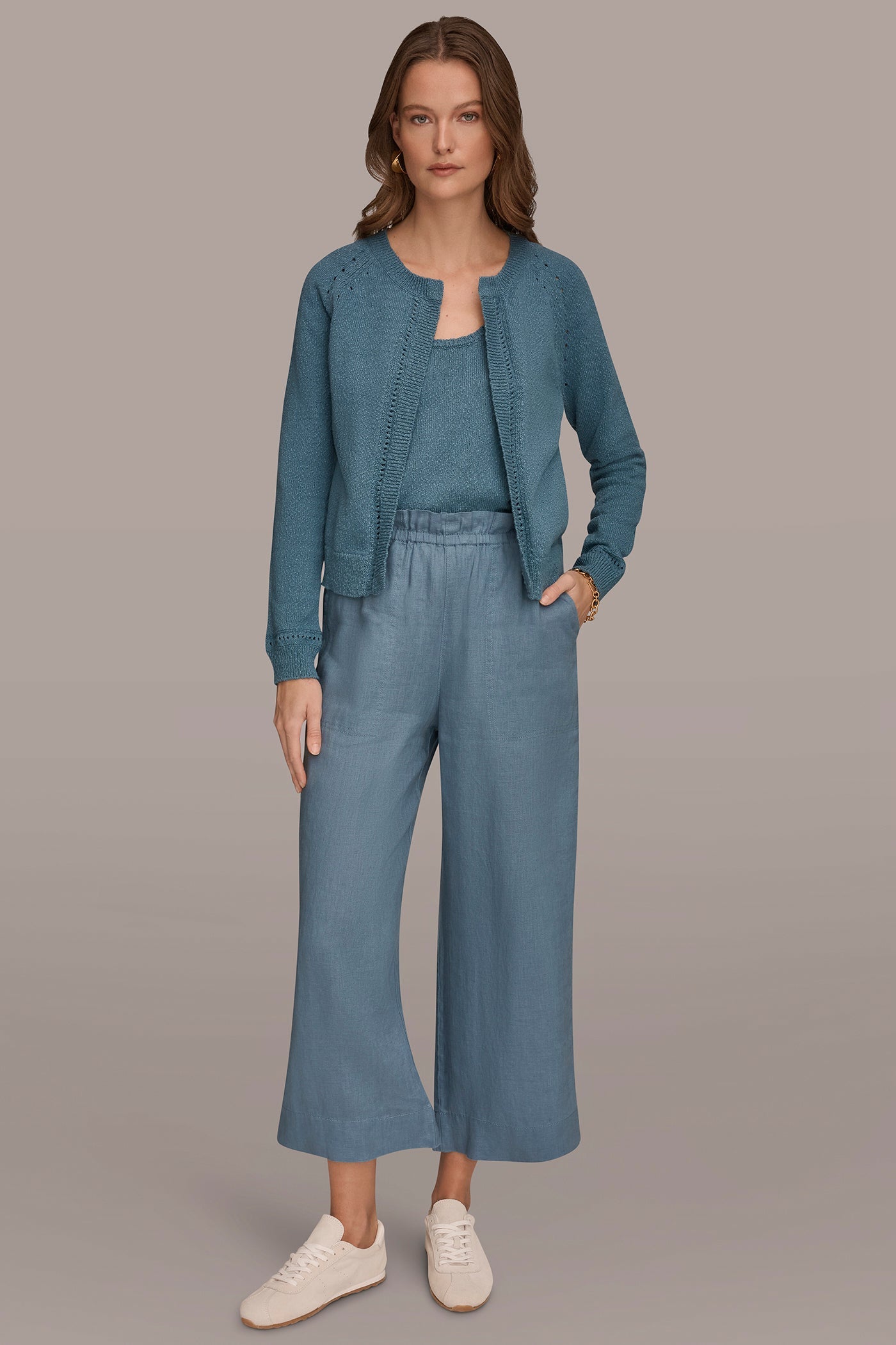 Washed Indigo POINTELLE TRIM CARDIGAN Donna Karan