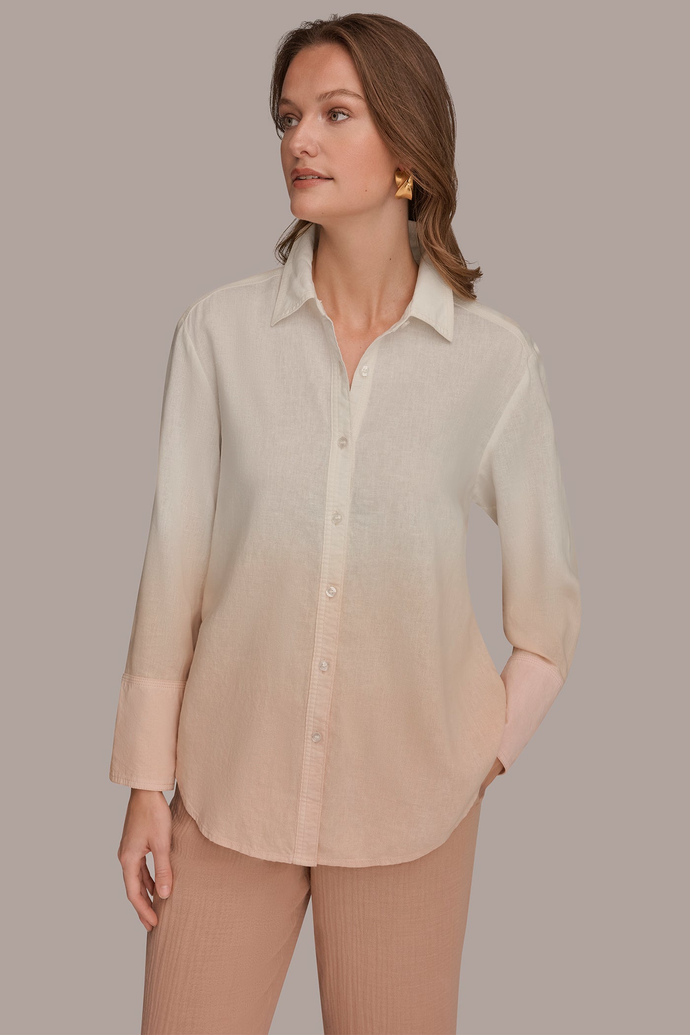 Snow Petal Dip Dye LINEN-BLEND DIP-DYED STRIPED SHIRT Donna Karan