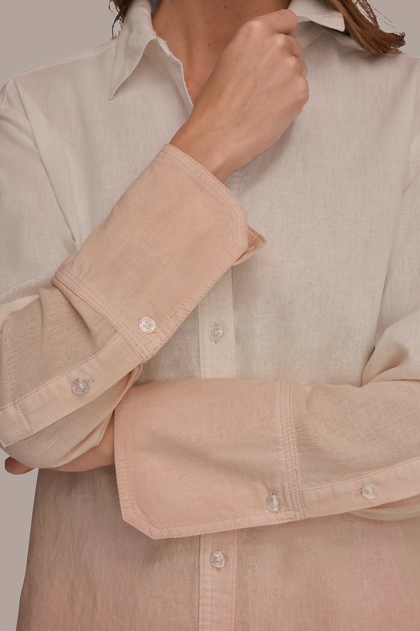 Snow Petal Dip Dye LINEN-BLEND DIP-DYED STRIPED SHIRT Donna Karan