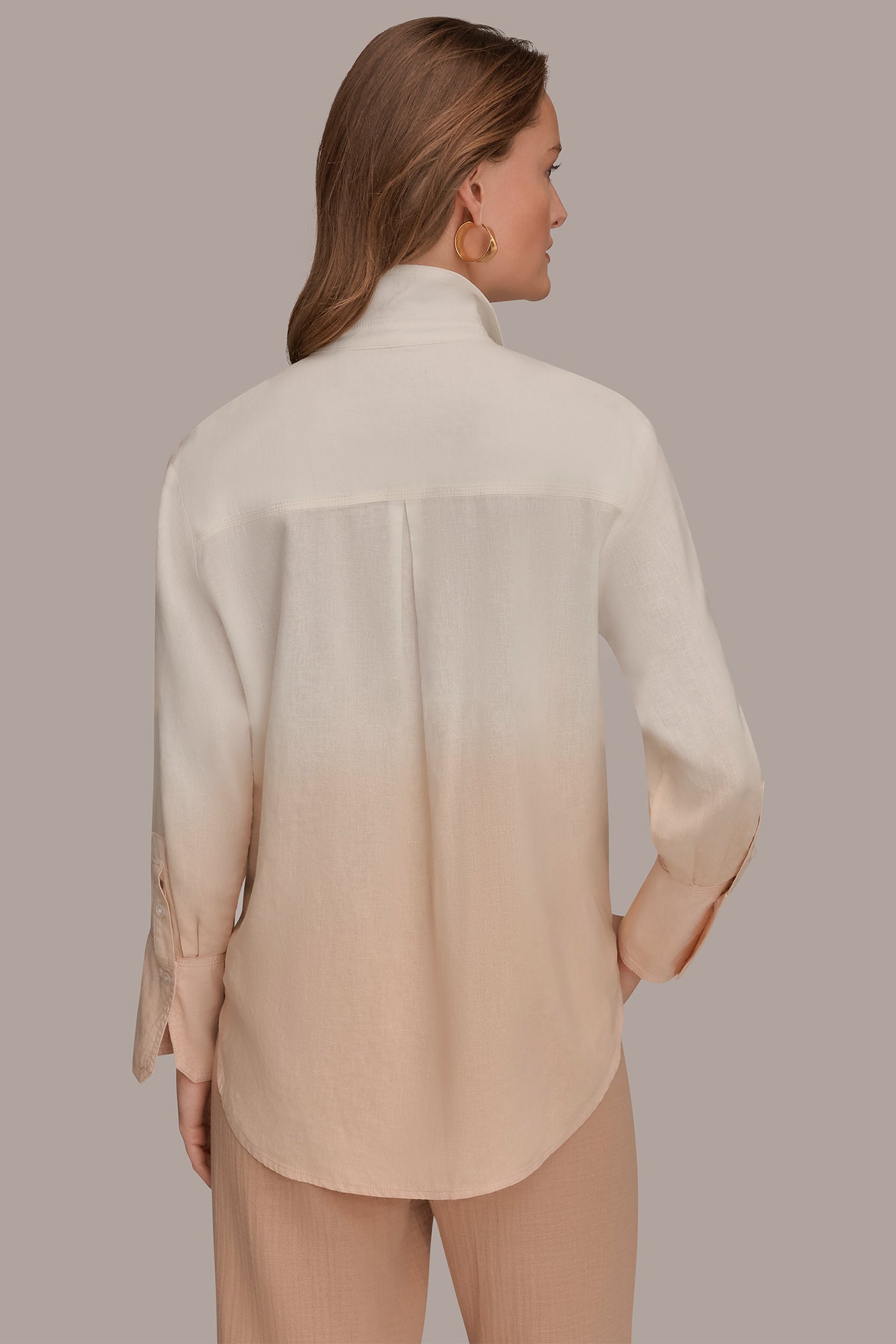 Snow Petal Dip Dye LINEN-BLEND DIP-DYED STRIPED SHIRT Donna Karan