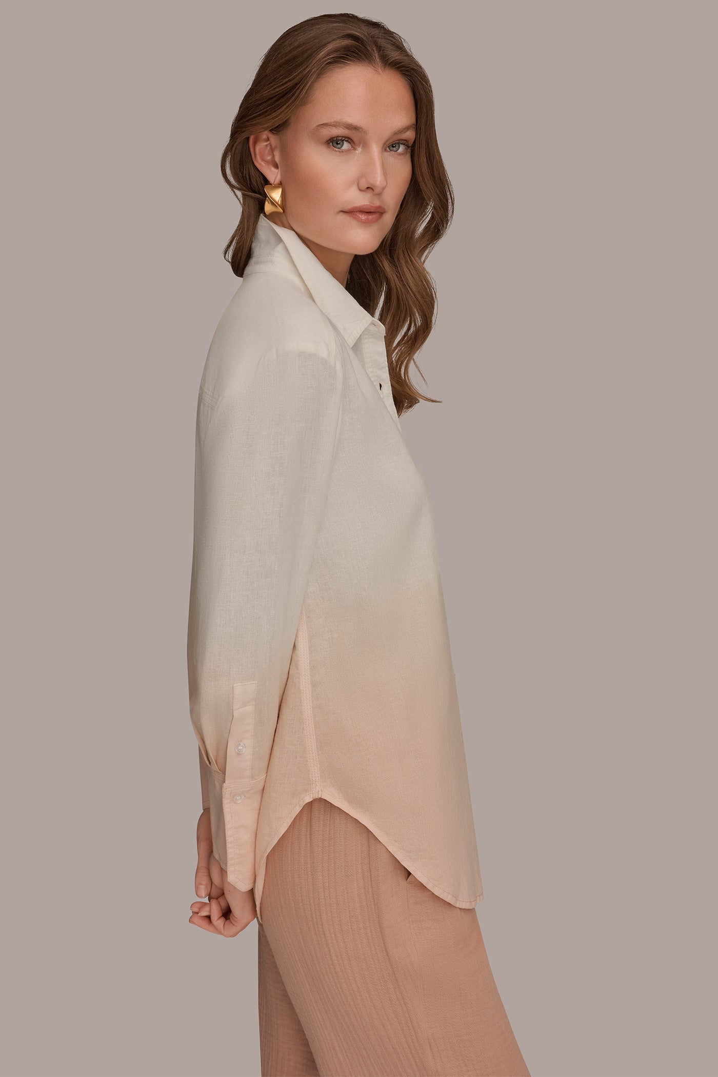 Snow Petal Dip Dye LINEN-BLEND DIP-DYED STRIPED SHIRT Donna Karan