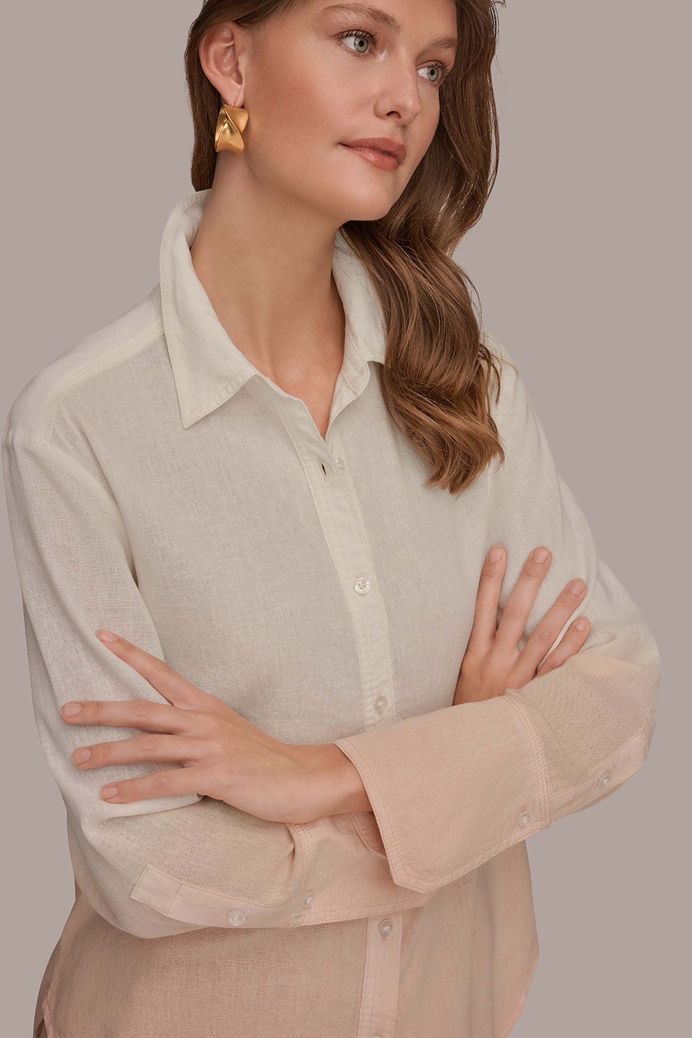 Snow Petal Dip Dye LINEN-BLEND DIP-DYED STRIPED SHIRT Donna Karan