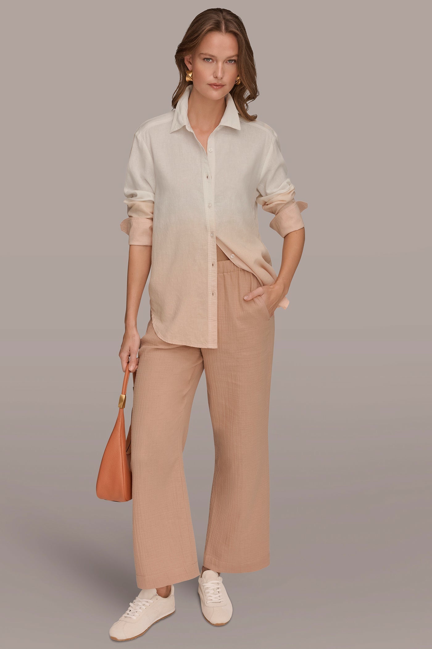 Snow Petal Dip Dye LINEN-BLEND DIP-DYED STRIPED SHIRT Donna Karan