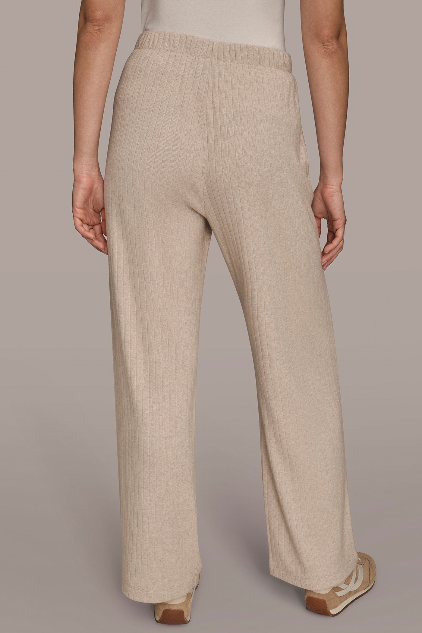LIGHT FAWN HEATHER HIGH-RISE PLEATED PANT Donna Karan