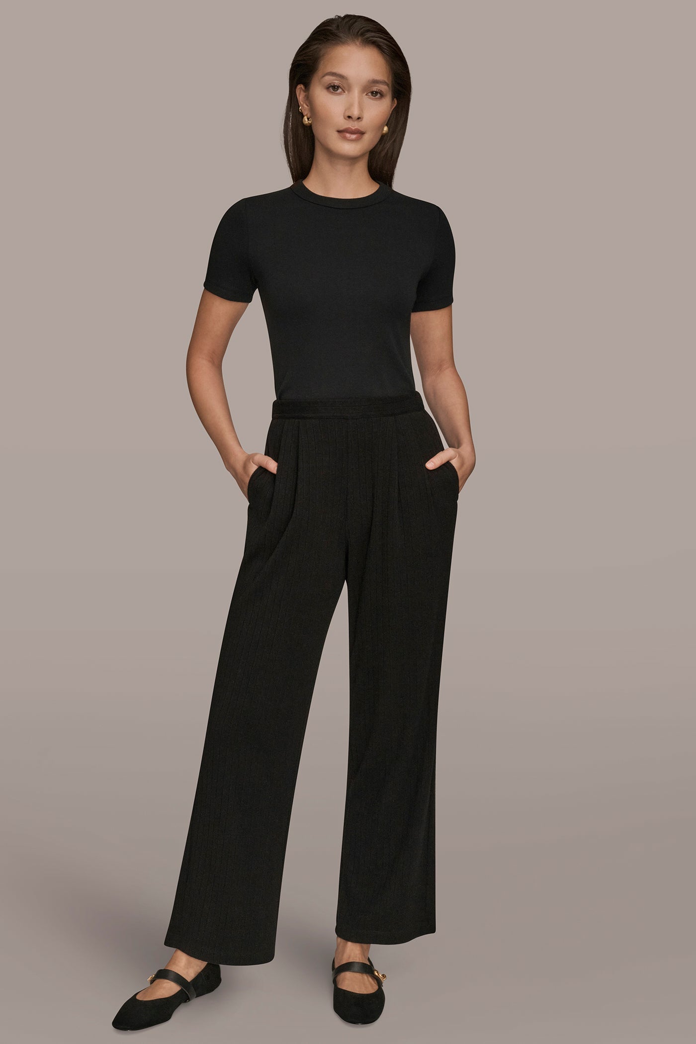 Black HIGH-RISE PLEATED PANT Donna Karan