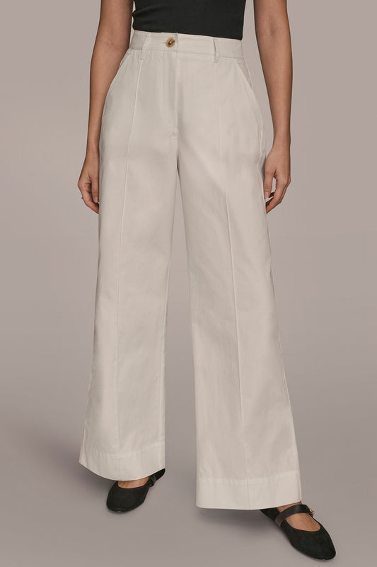 CREAM HIGH-RISE PINTUCKED WIDE-LEG TROUSER Donna Karan