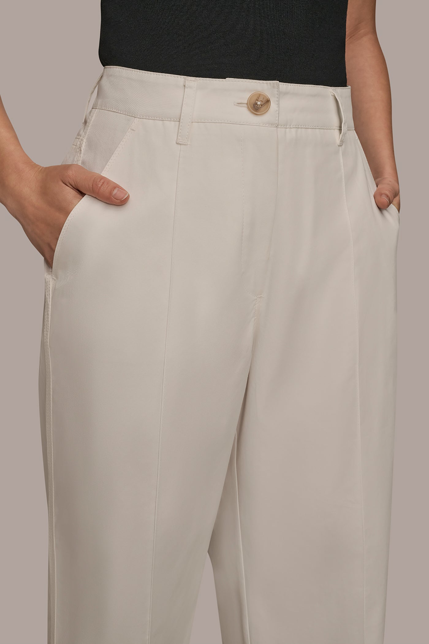 CREAM HIGH-RISE PINTUCKED WIDE-LEG TROUSER Donna Karan
