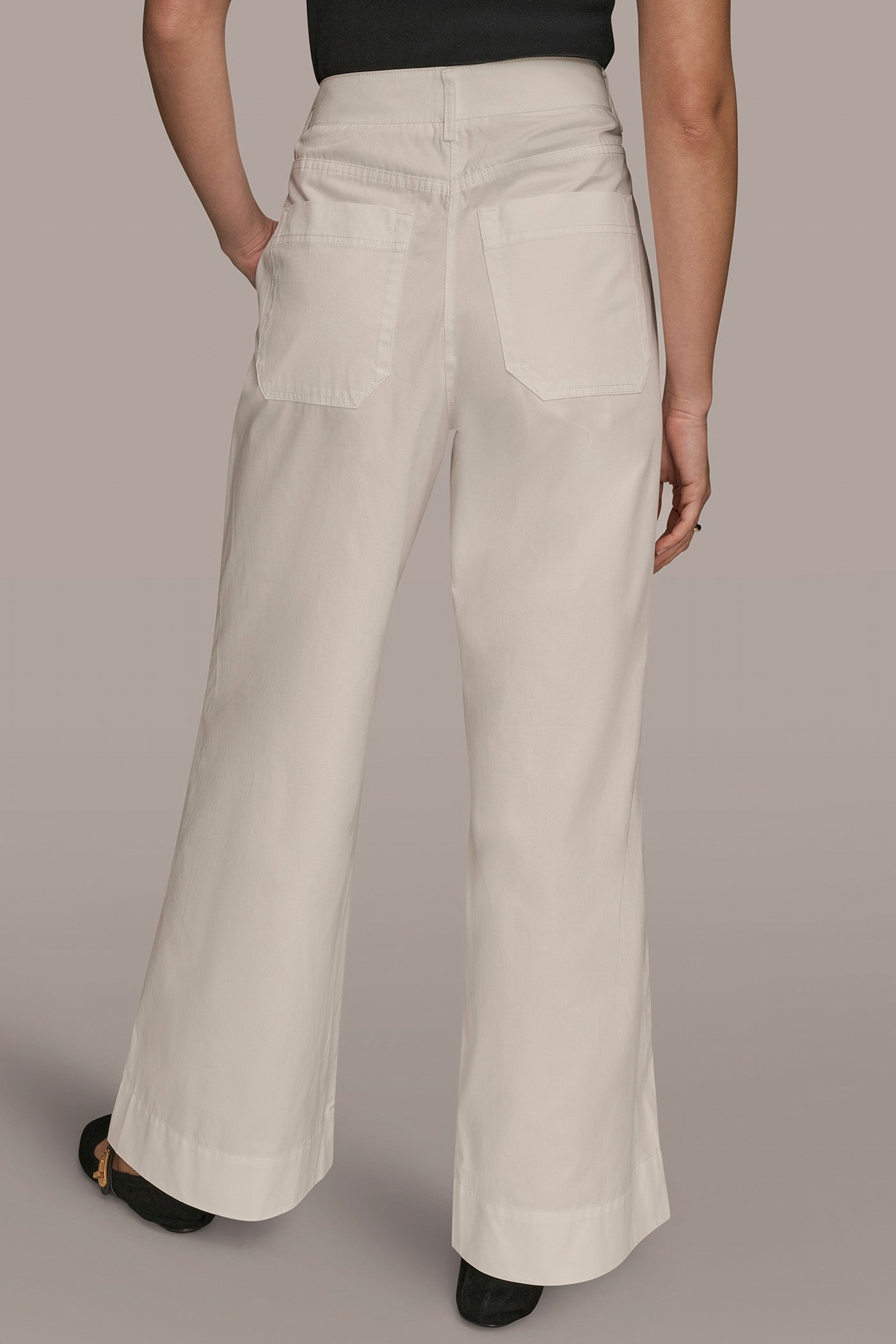 CREAM HIGH-RISE PINTUCKED WIDE-LEG TROUSER Donna Karan