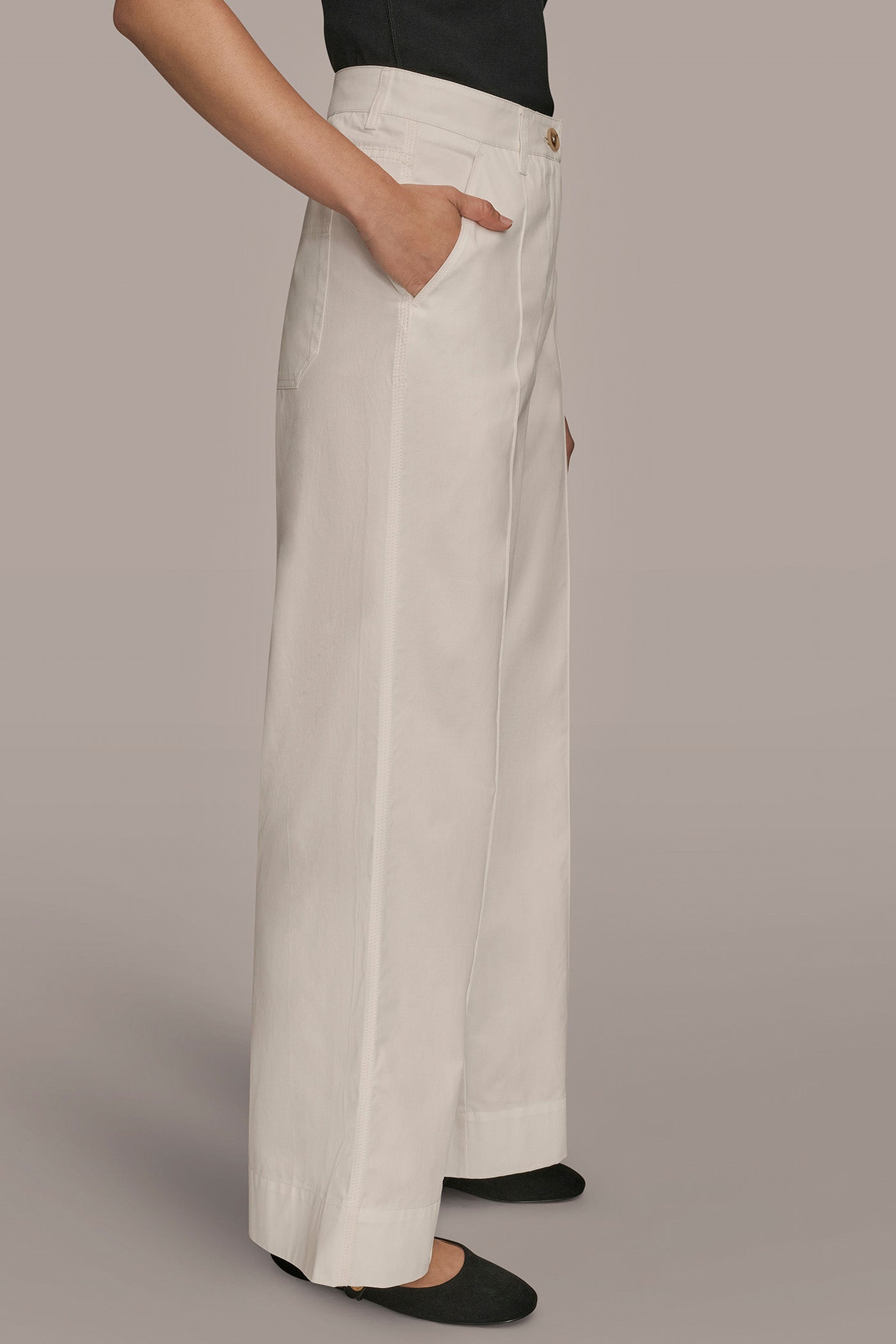 CREAM HIGH-RISE PINTUCKED WIDE-LEG TROUSER Donna Karan
