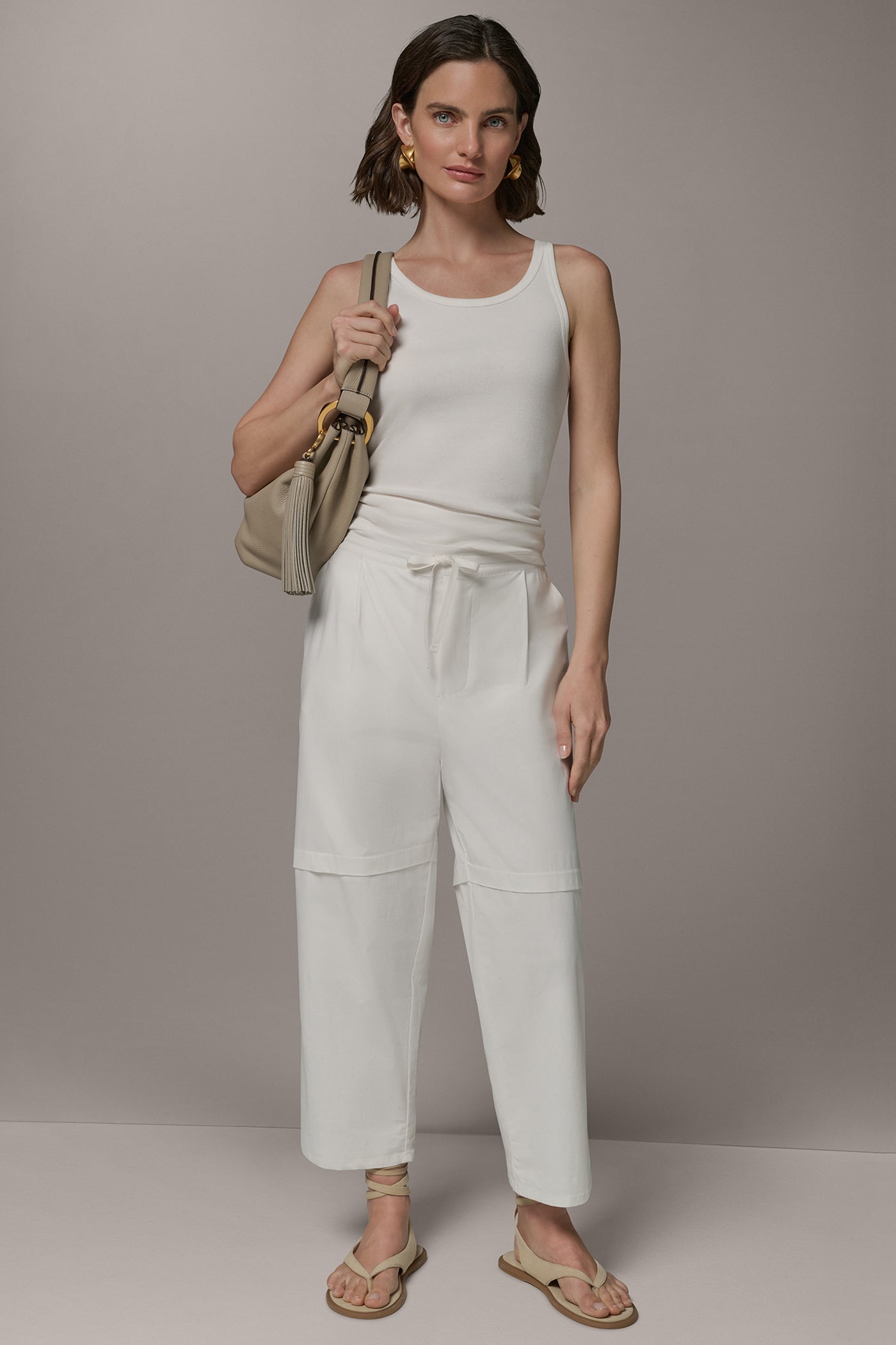 Cream PAPER POPLIN PANT Donna Karan