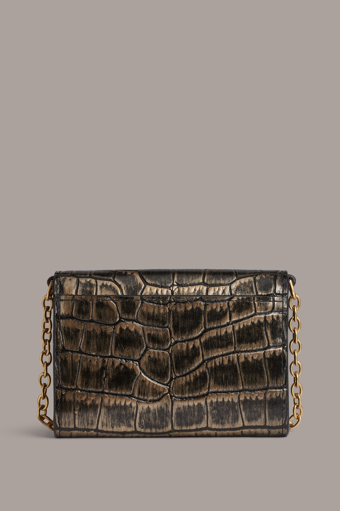 BLACK/GOLD MALVERNE METALLIC CROC-EFFECT MINI CROSSBODY BAG Donna Karan