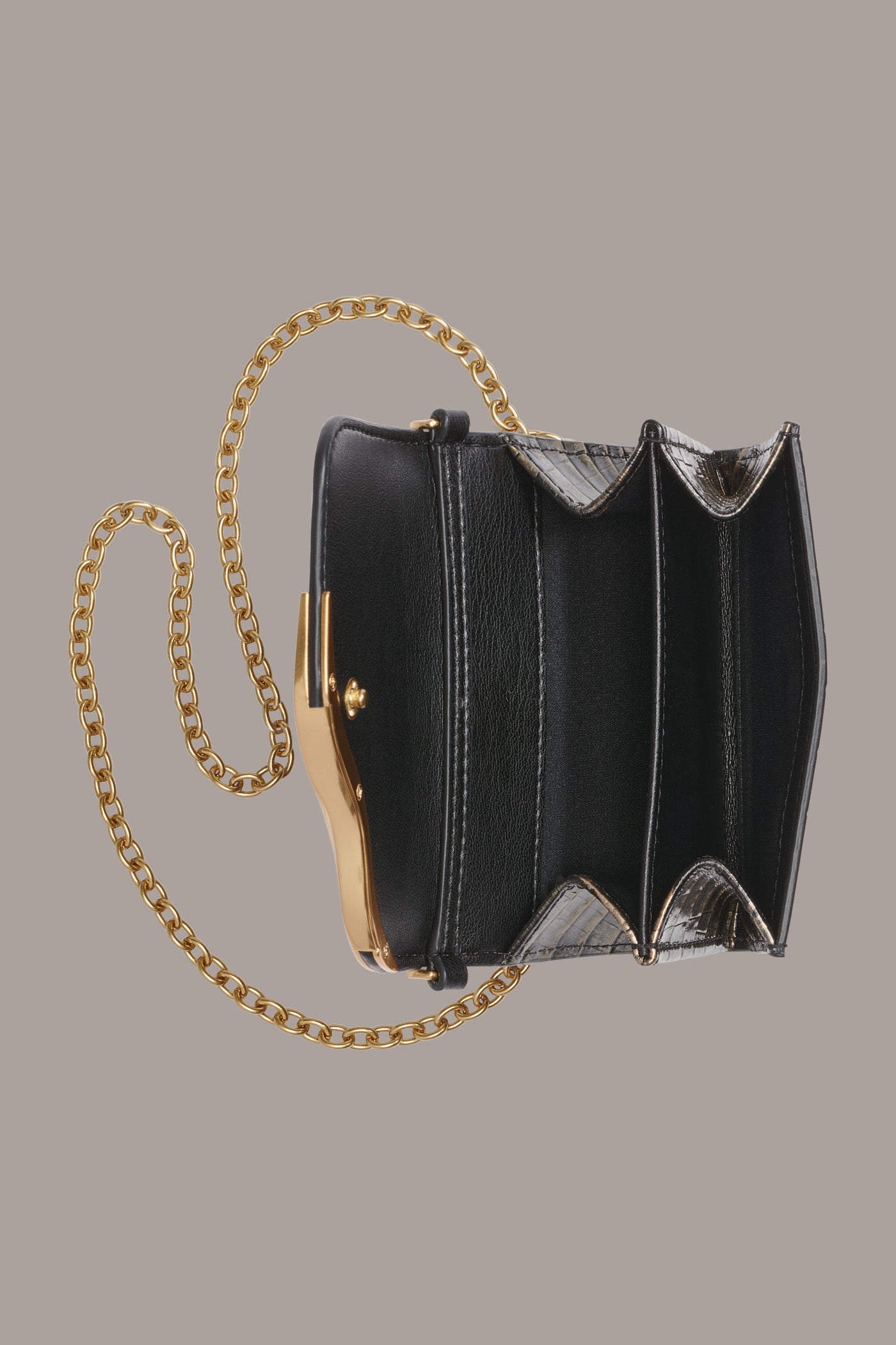 BLACK/GOLD MALVERNE METALLIC CROC-EFFECT MINI CROSSBODY BAG Donna Karan