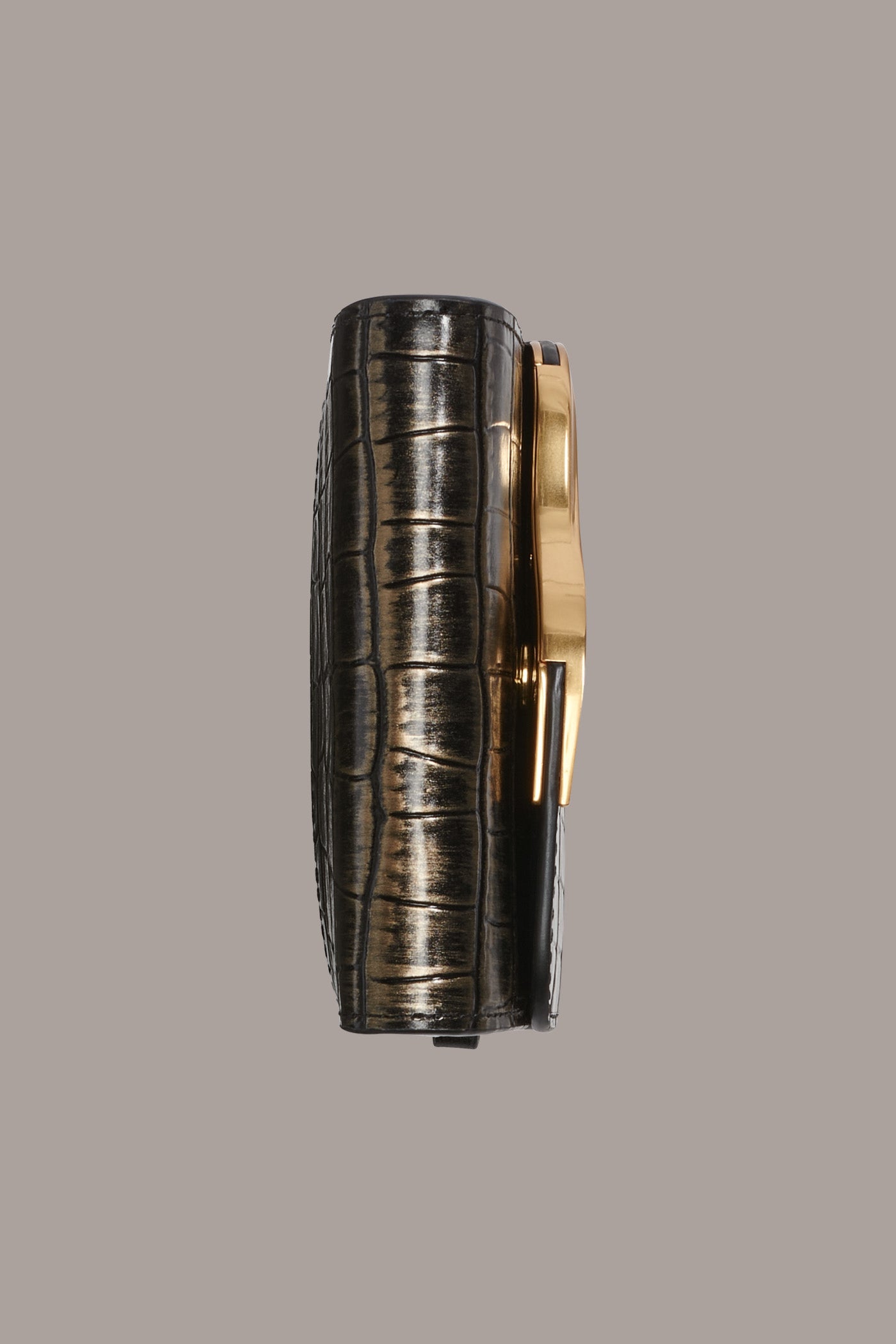 BLACK/GOLD MALVERNE METALLIC CROC-EFFECT MINI CROSSBODY BAG Donna Karan