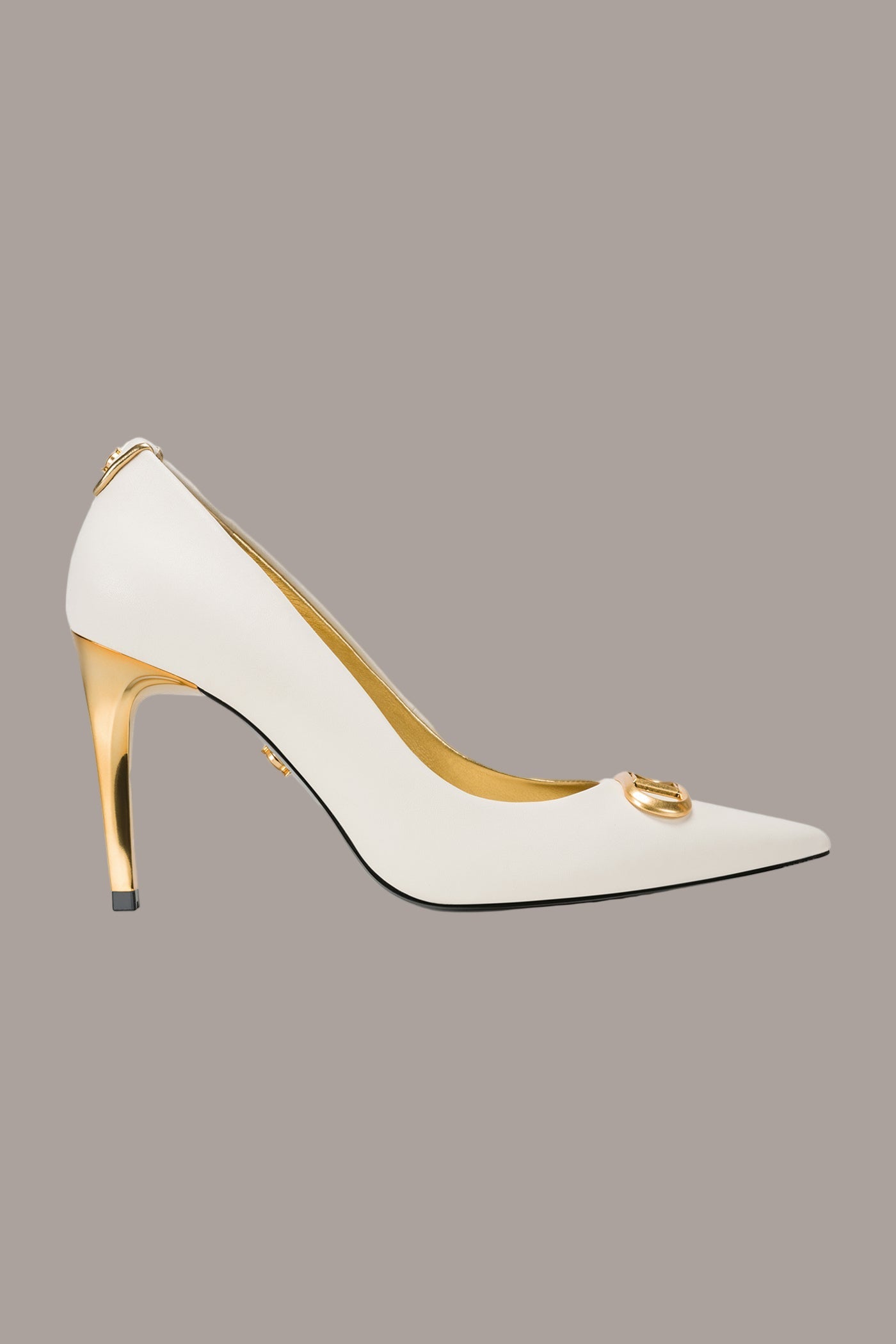 IVORY PANTHIA LOGO-EMBELLISHED HIGH PUMP Donna Karan