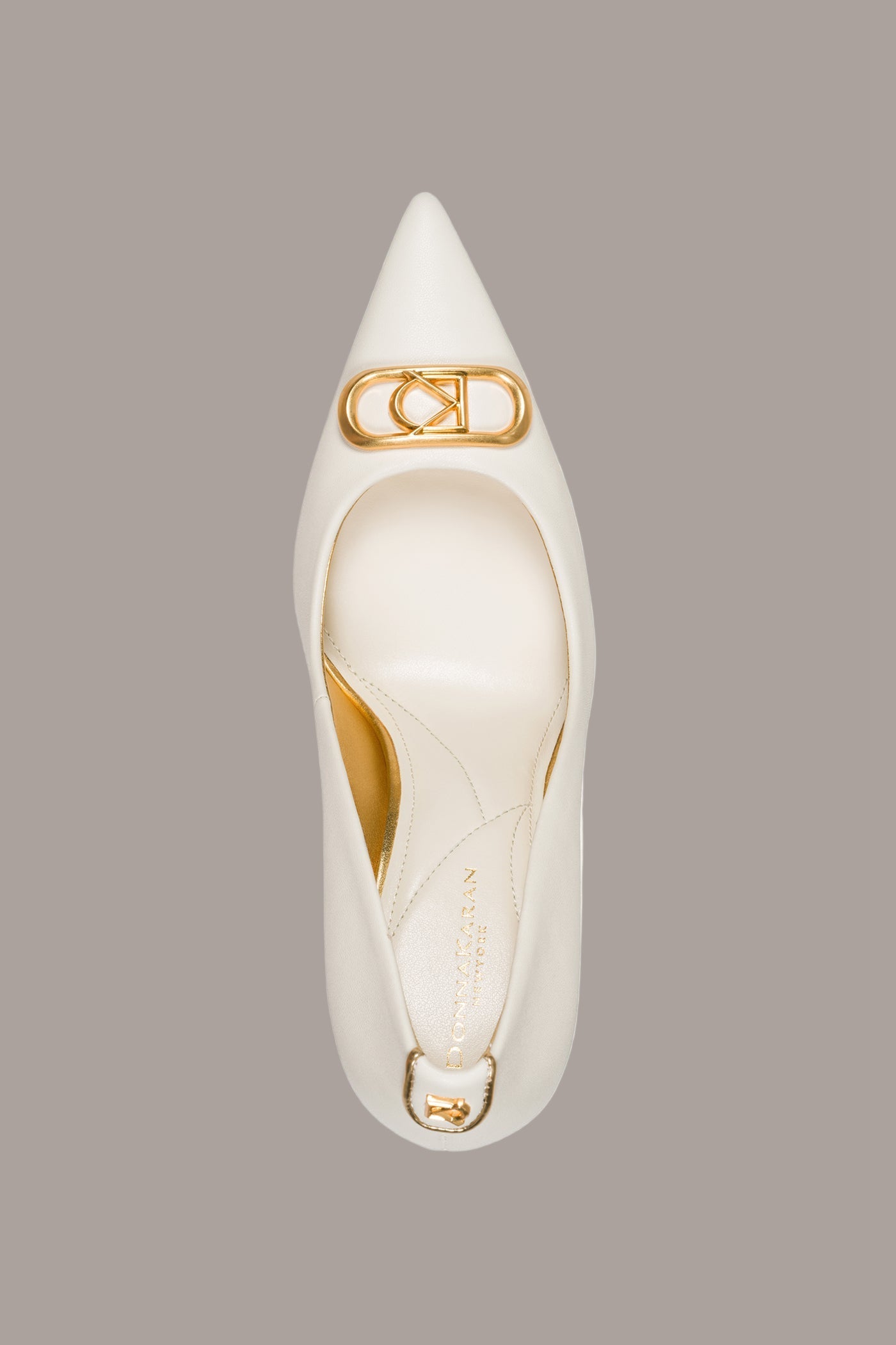 IVORY PANTHIA LOGO-EMBELLISHED HIGH PUMP Donna Karan