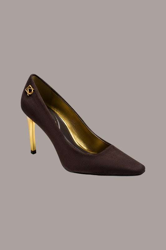 CHOCOLATE SAVITA LOGO-EMBELLISHED HIGH PUMP Donna Karan