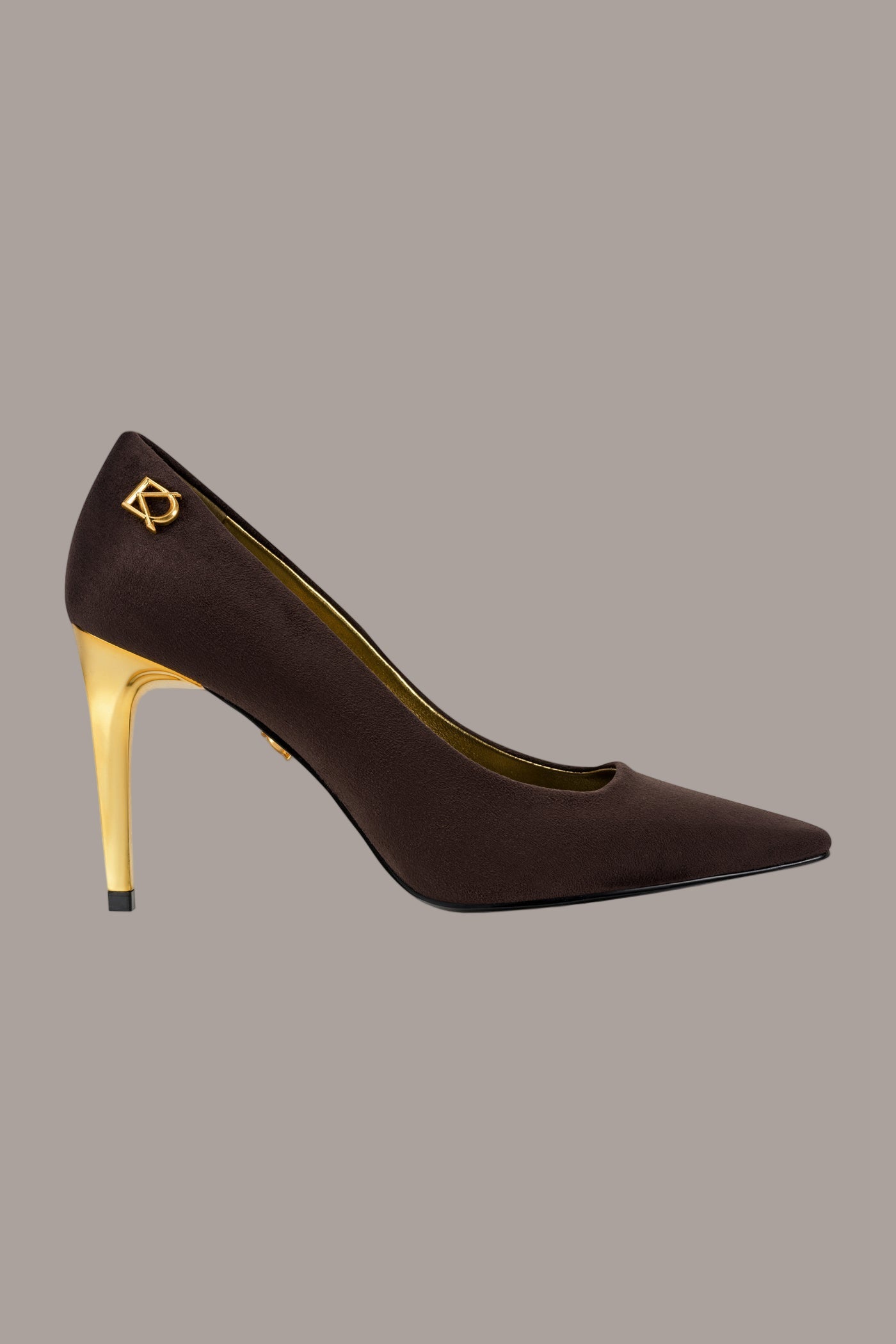 CHOCOLATE SAVITA LOGO-EMBELLISHED HIGH PUMP Donna Karan