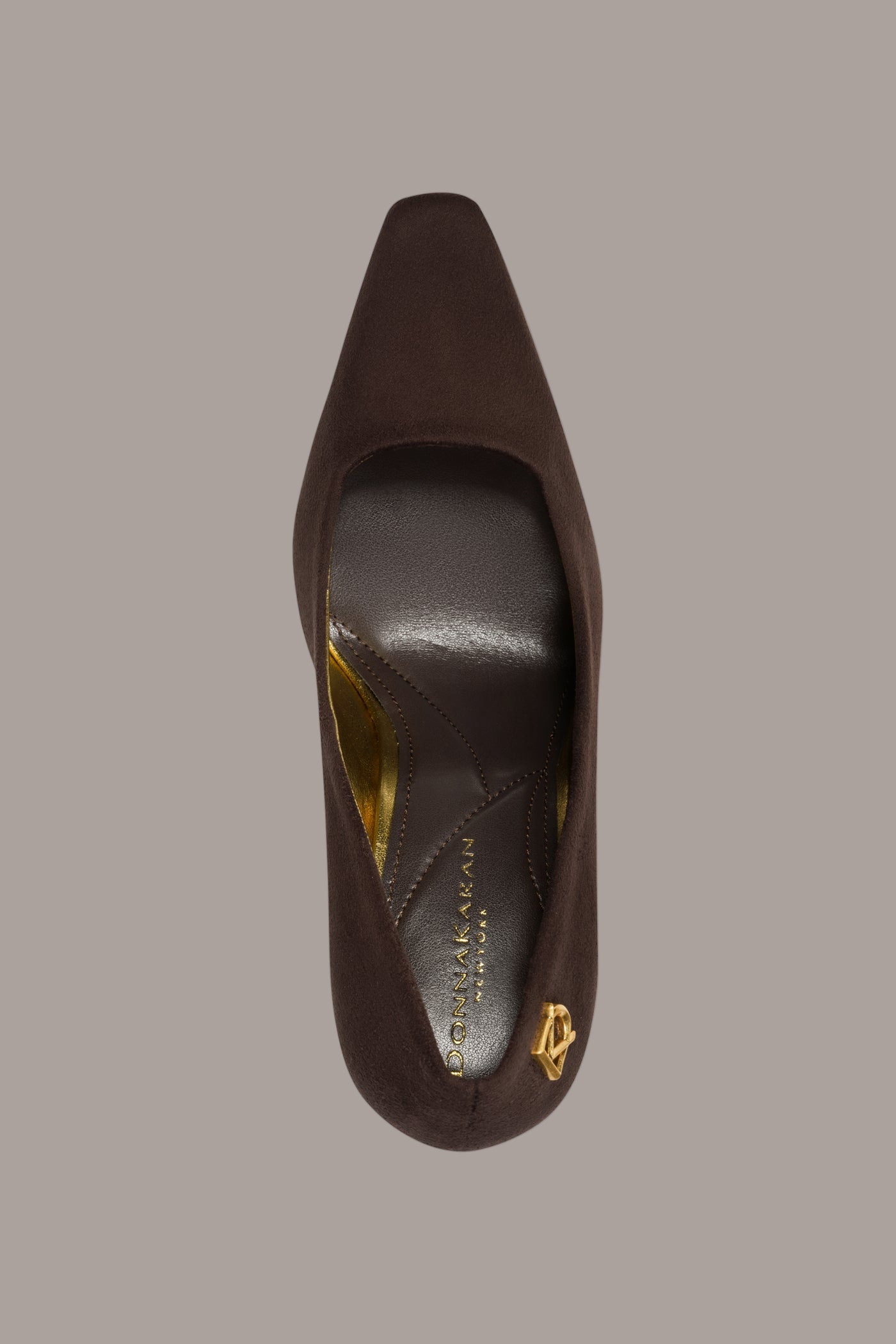 CHOCOLATE SAVITA LOGO-EMBELLISHED HIGH PUMP Donna Karan