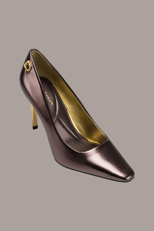 DARK COPPER SAVITA LOGO-EMBELLISHED HIGH PUMP Donna Karan