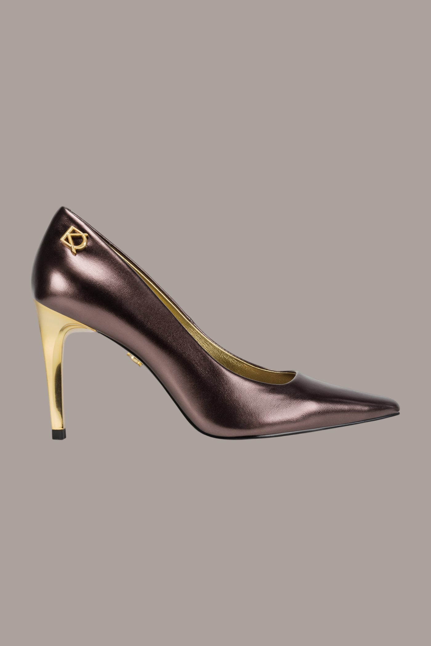 DARK COPPER SAVITA LOGO-EMBELLISHED HIGH PUMP Donna Karan