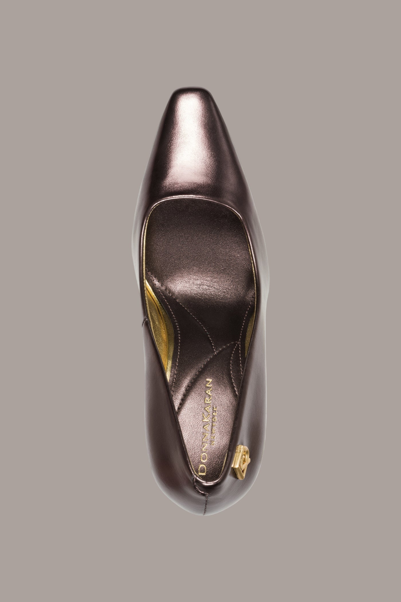 DARK COPPER SAVITA LOGO-EMBELLISHED HIGH PUMP Donna Karan