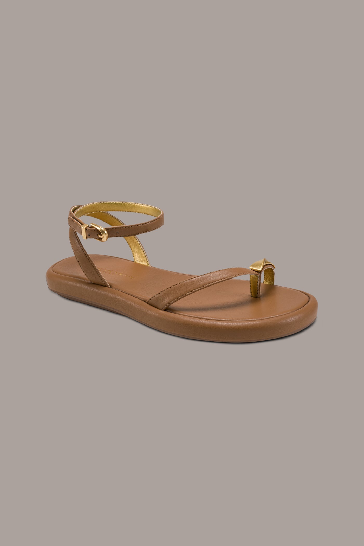 Tan TABITHA ANKLE STRAP FLAT SANDAL Donna Karan