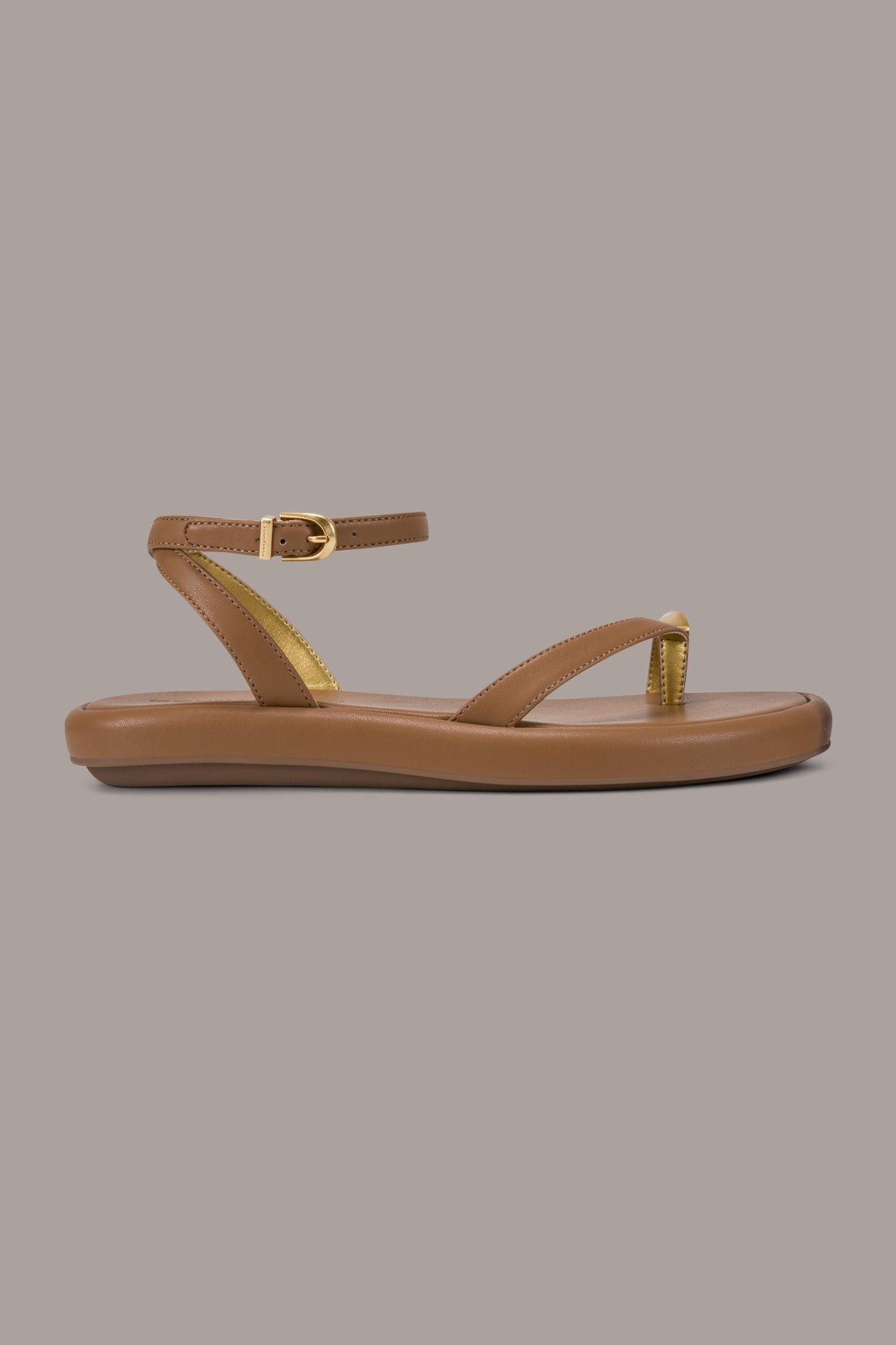 Tan TABITHA ANKLE STRAP FLAT SANDAL Donna Karan