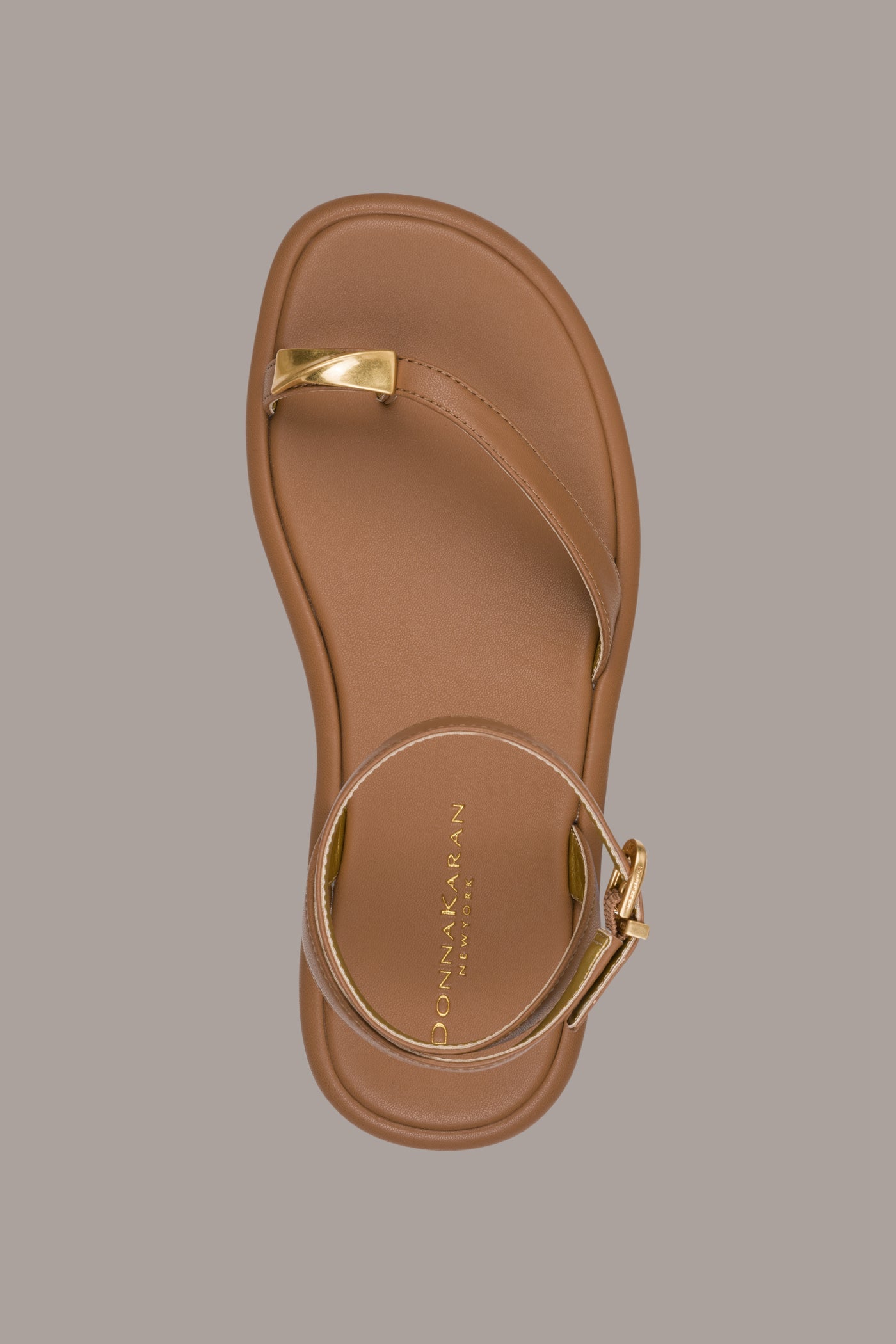 Tan TABITHA ANKLE STRAP FLAT SANDAL Donna Karan