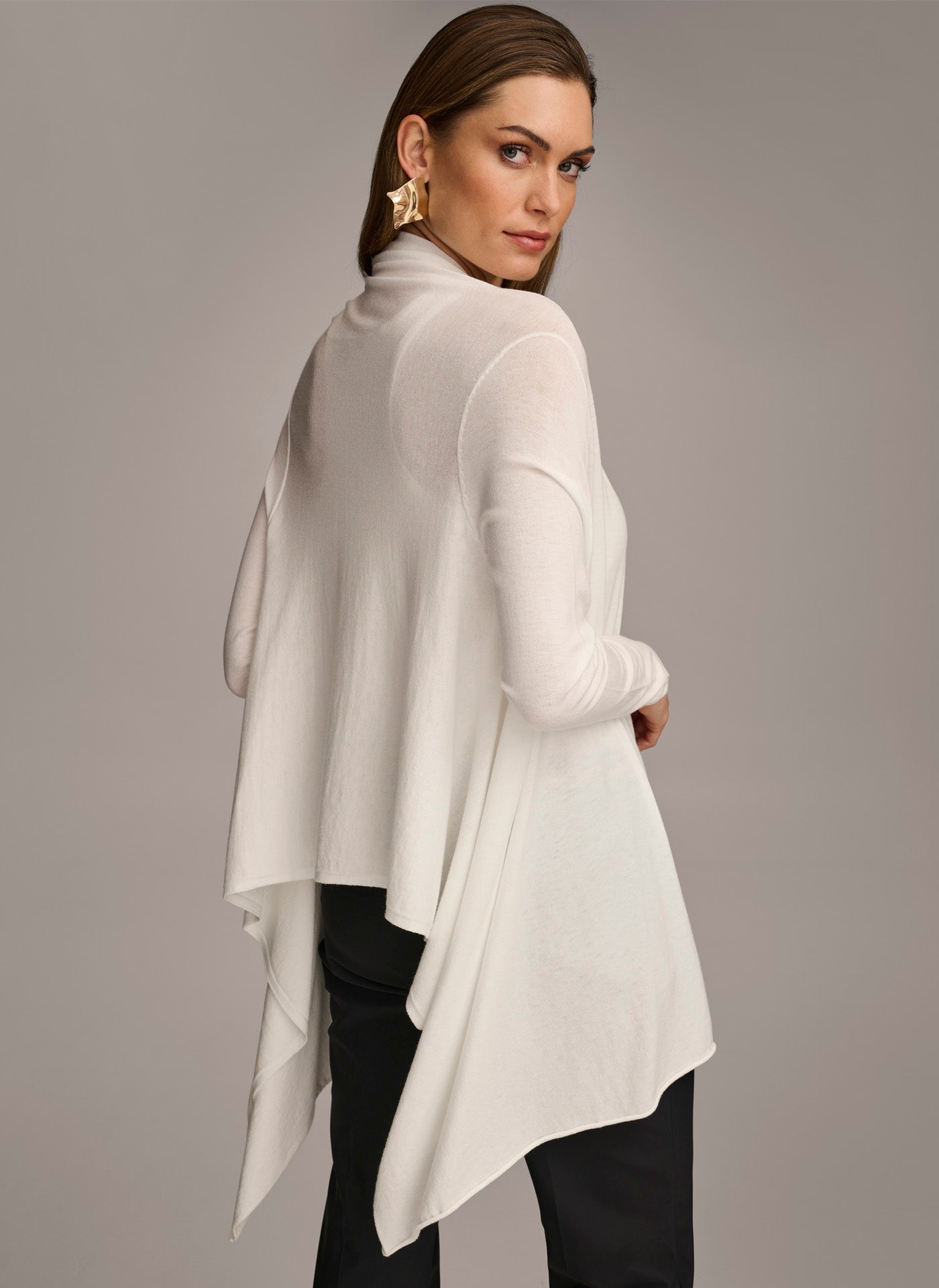 Cream LONG SLEEVE DRAPE CARDIGAN Donna Karan
