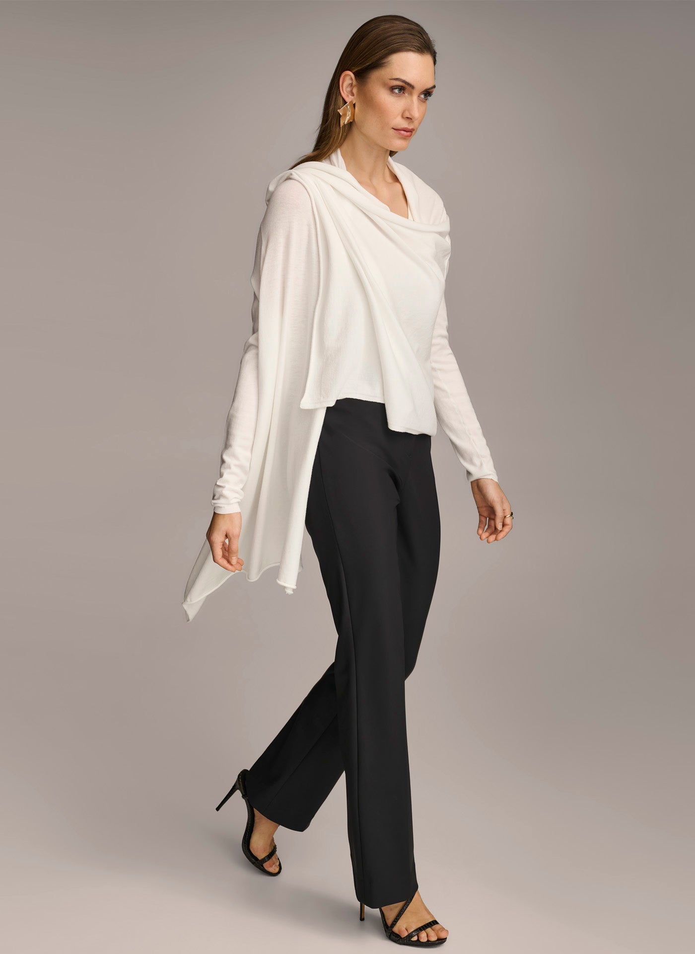 Cream LONG SLEEVE DRAPE CARDIGAN Donna Karan