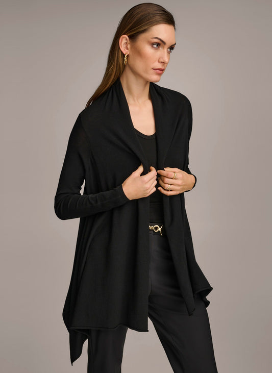Black LONG SLEEVE DRAPE CARDIGAN Donna Karan