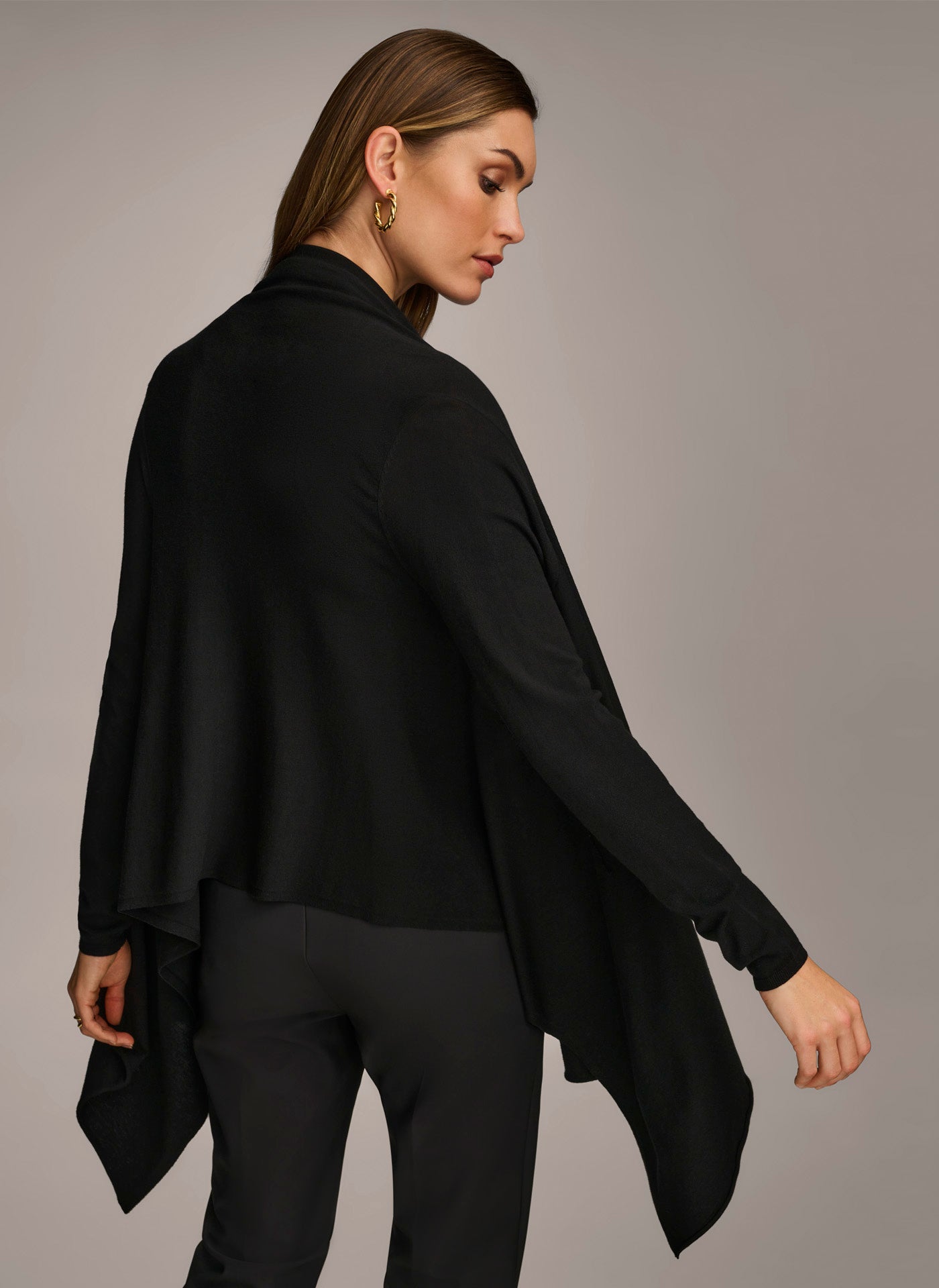 Black LONG SLEEVE DRAPE CARDIGAN Donna Karan