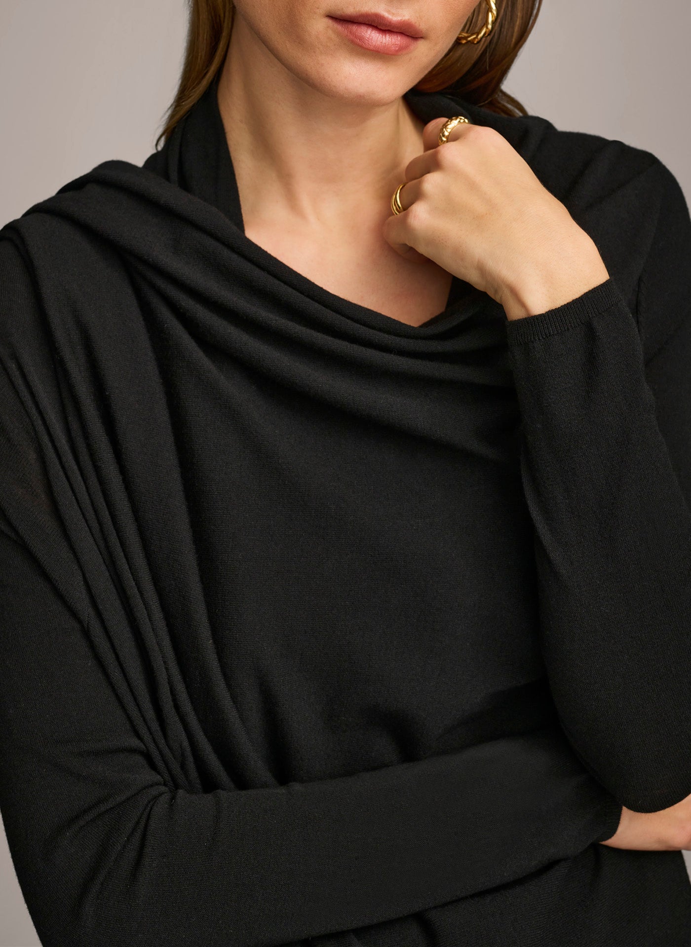 Black LONG SLEEVE DRAPE CARDIGAN Donna Karan
