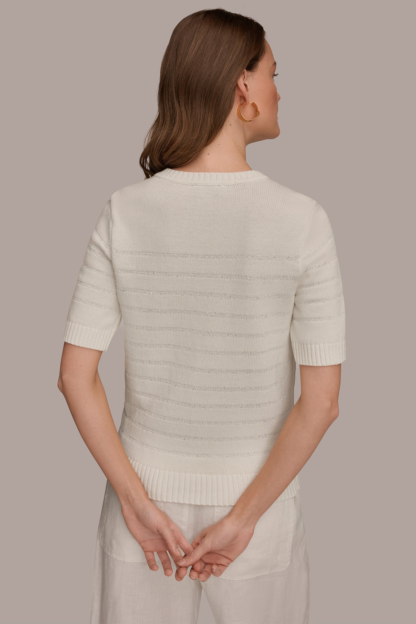 Cream SEQUIN STRIPE SWEATER Donna Karan